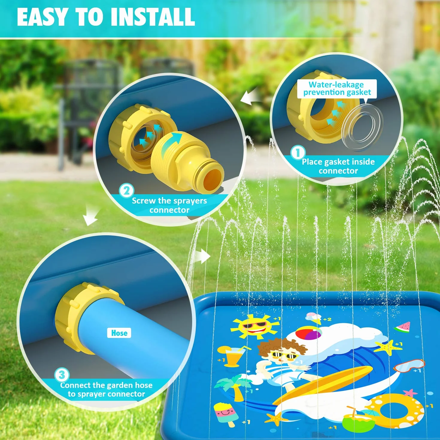 Peradix Splash Pad, 170 cm, mata do zabawy wodna, antypoślizgowa, mata do zabawy, na lato, do ogrodu, na zewnątrz, do ogrodu, na imprezę dla dzieci