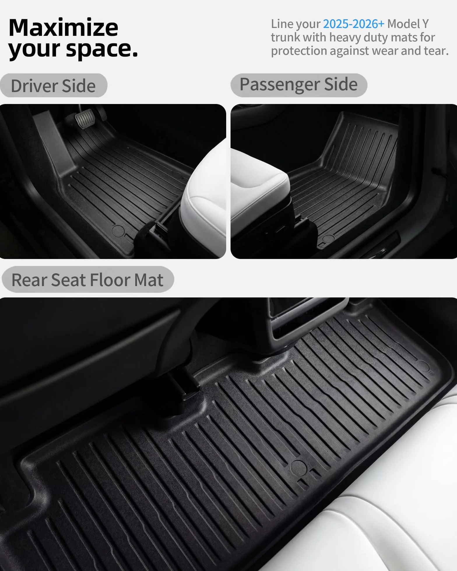 Tesla Model Y Juniper Accessories 2025/2026 All Weather TPE Anti-Slip Floor Mats Cargo Liner 5-osobowe
