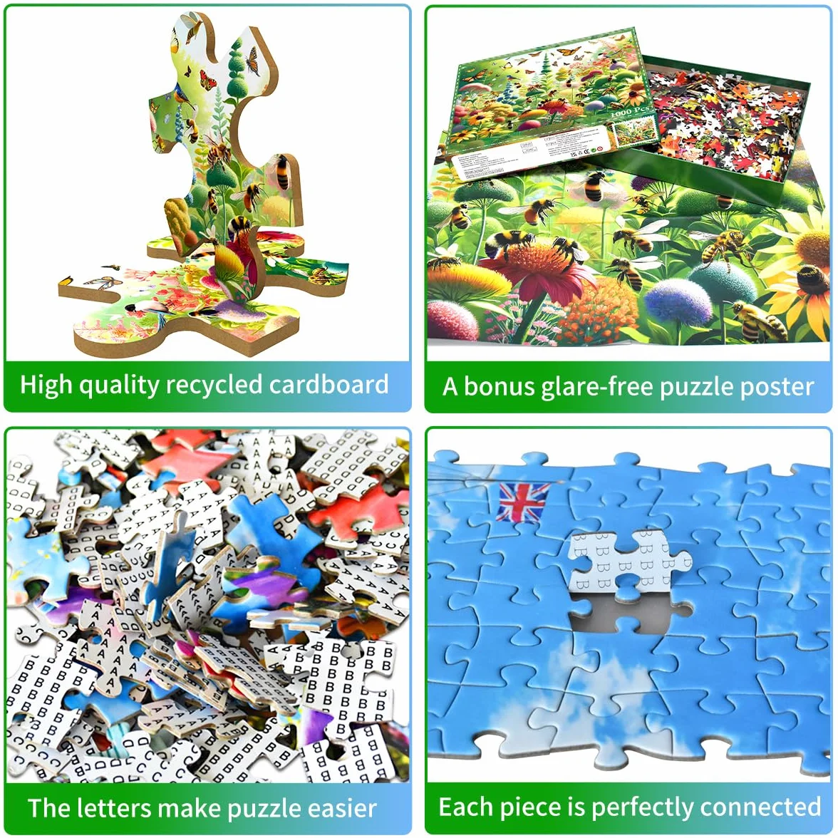 Puzzle 1000 elementów dla dorosłych, kolorowe puzzle układanka, motyle i pszczoły, prezenty