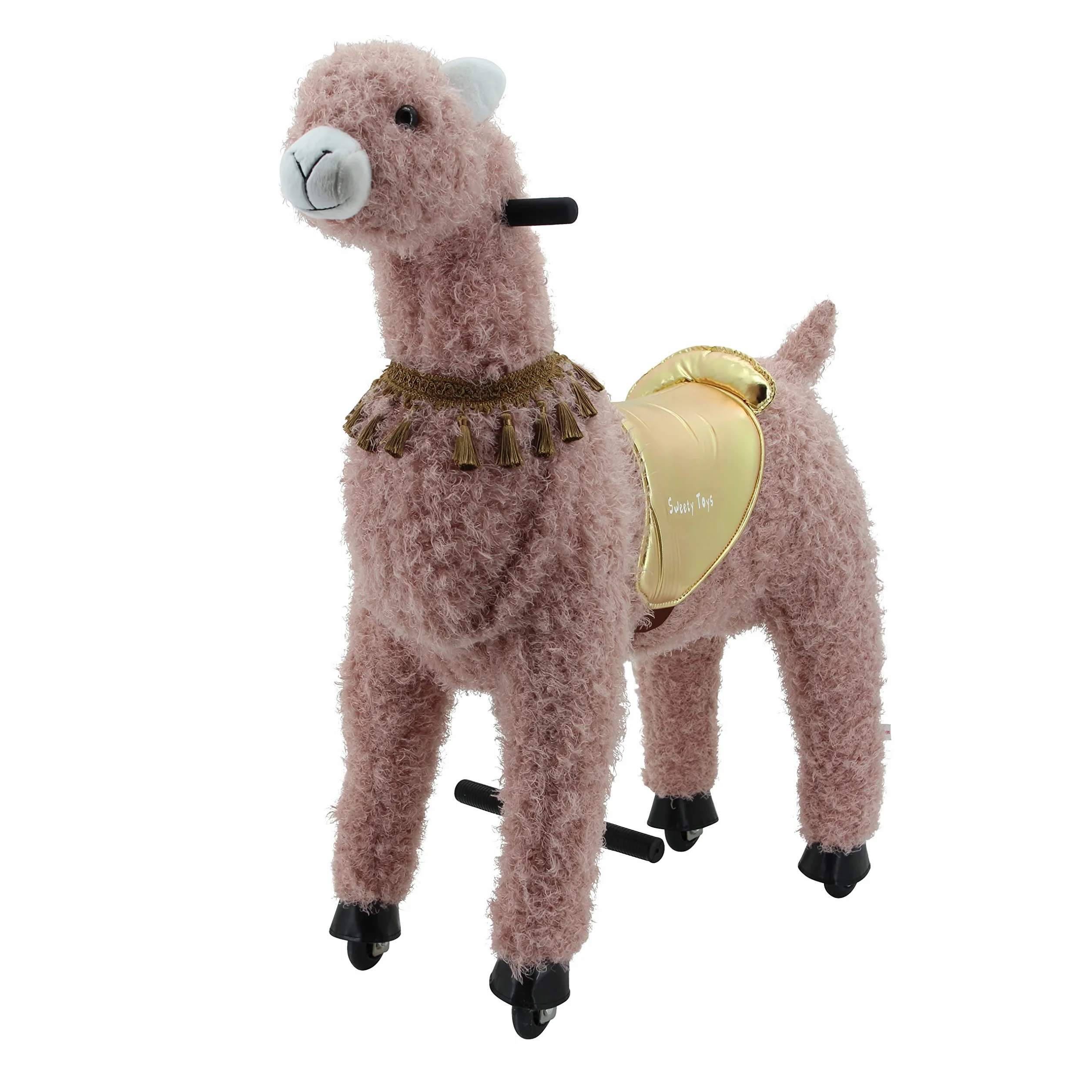 Sweety Toys 13913 Bieżnik duży alpaka różowy ze złotym siodełkiem na kółkach, dla 4 do 9 lat