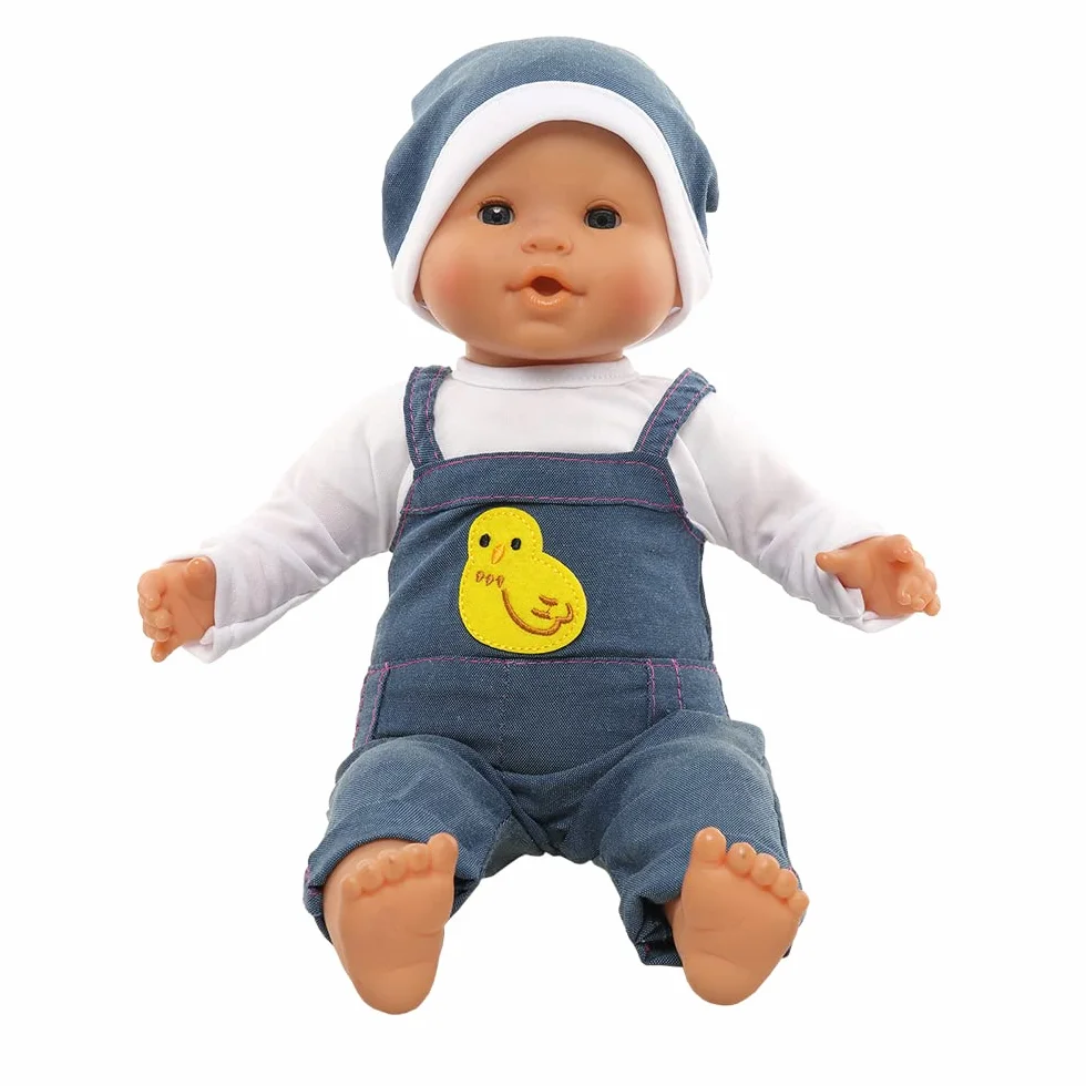 Miunana Ubranie, stroje dla lalek, ubranka dla lalek 35-40 cm, spodnie ogrodniczki z kapeluszem, odzież dla lalek (ciemnoniebieskie)