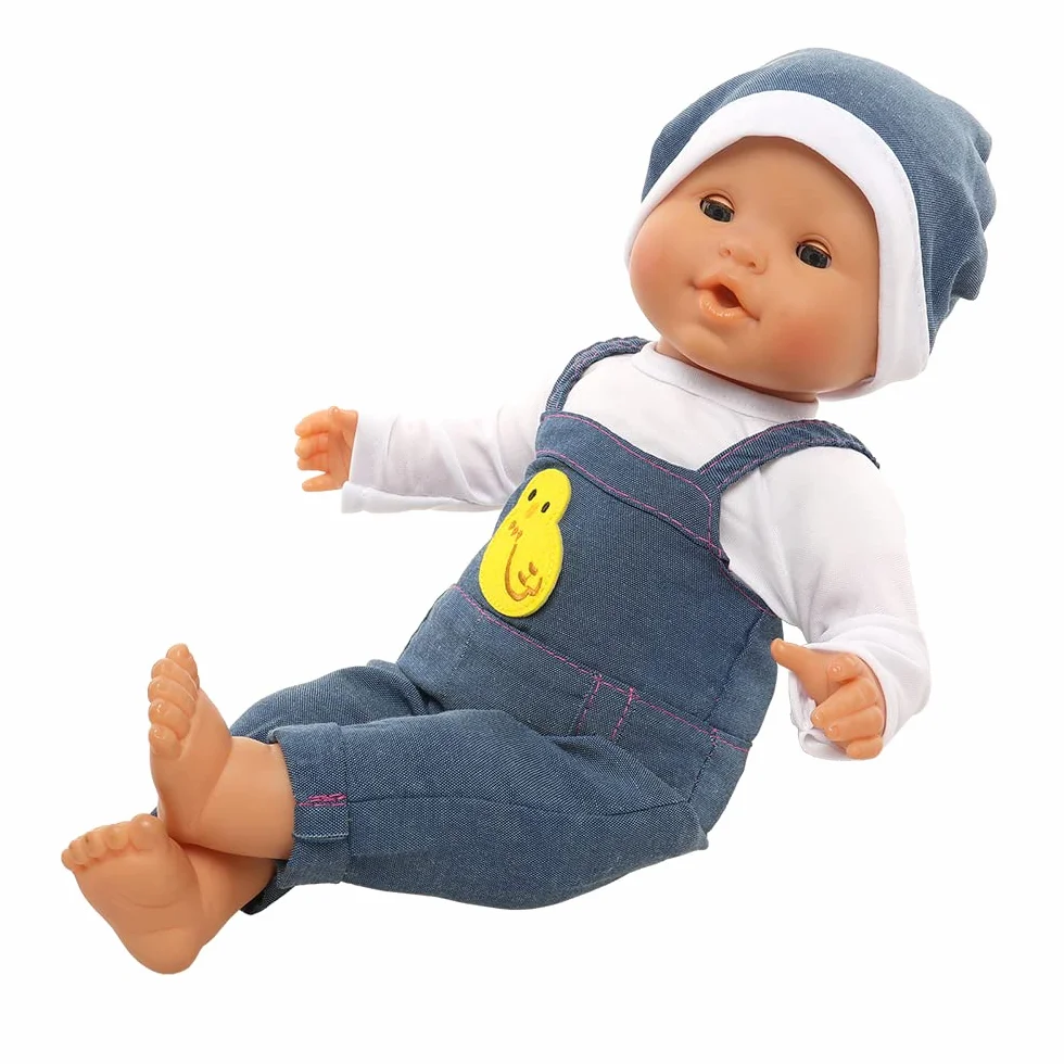 Miunana Ubranie, stroje dla lalek, ubranka dla lalek 35-40 cm, spodnie ogrodniczki z kapeluszem, odzież dla lalek (ciemnoniebieskie)