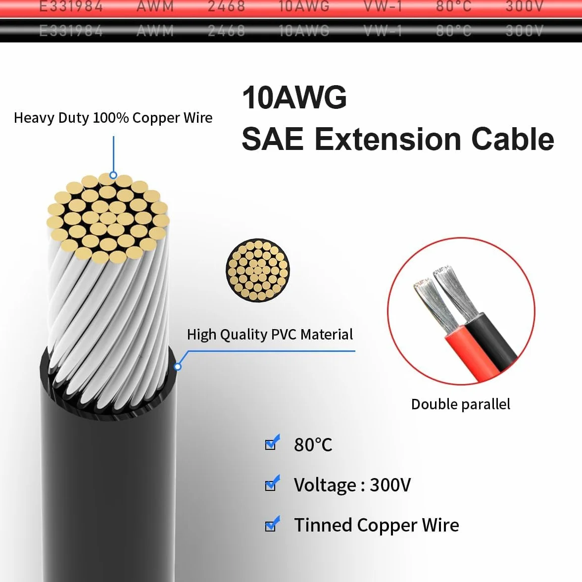 GTIWUNG Kabel przyłączeniowy SAE na SAE 10AWG 33 cm, 5 sztuk