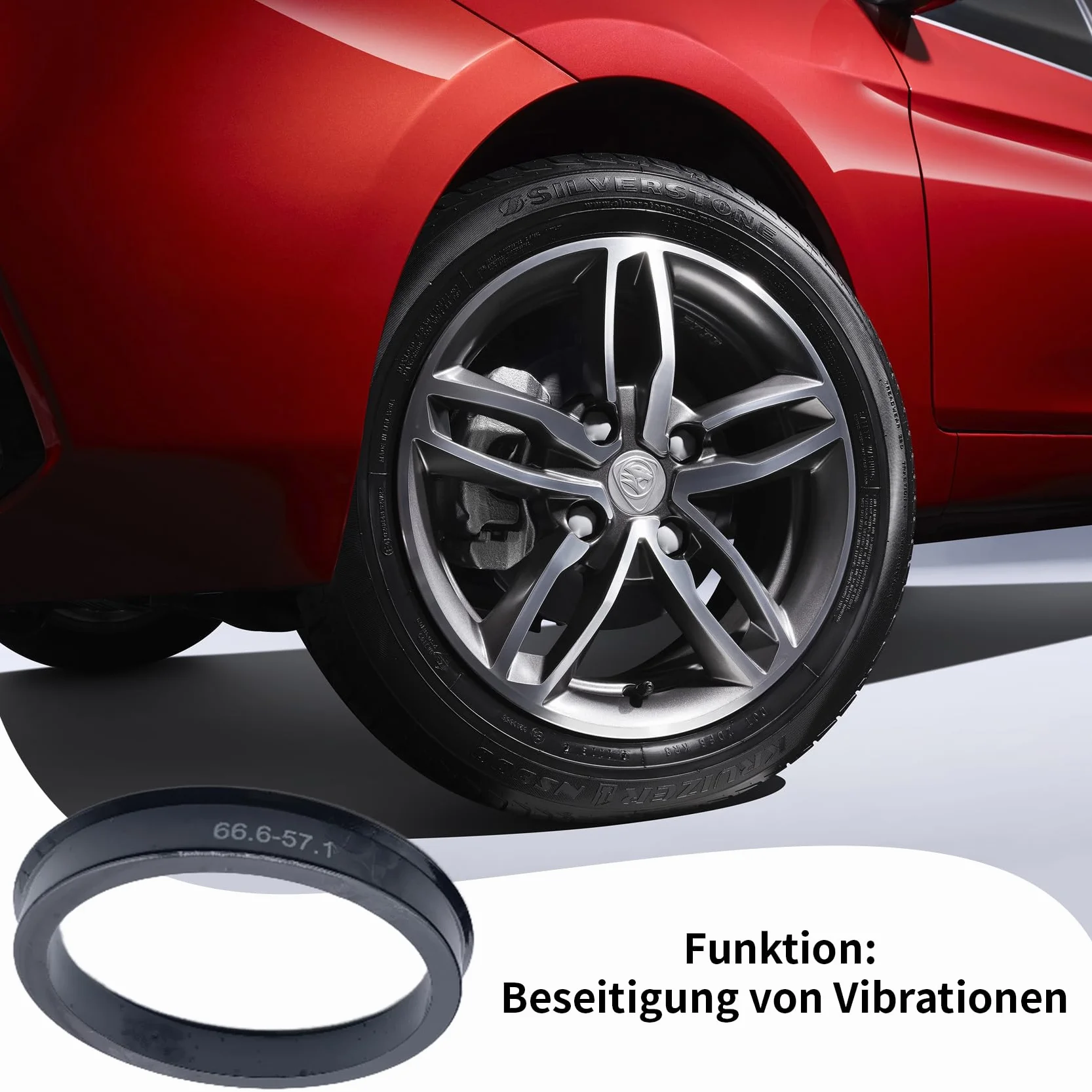 Pierścienie centrujące 66,6 mm na 57,1 mm do VW Mercedes Audi, tworzywo sztuczne czarne (4 sztuki)