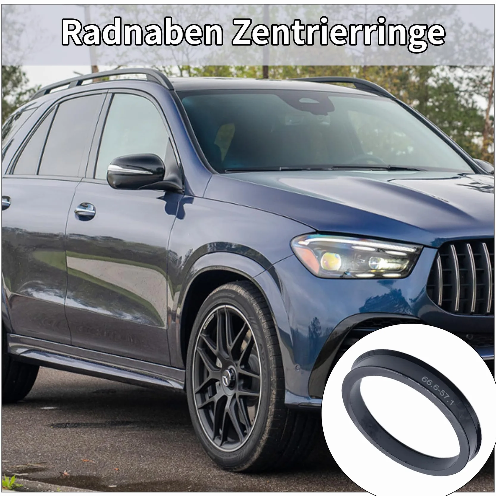 Pierścienie centrujące 66,6 mm na 57,1 mm do VW Mercedes Audi, tworzywo sztuczne czarne (4 sztuki)
