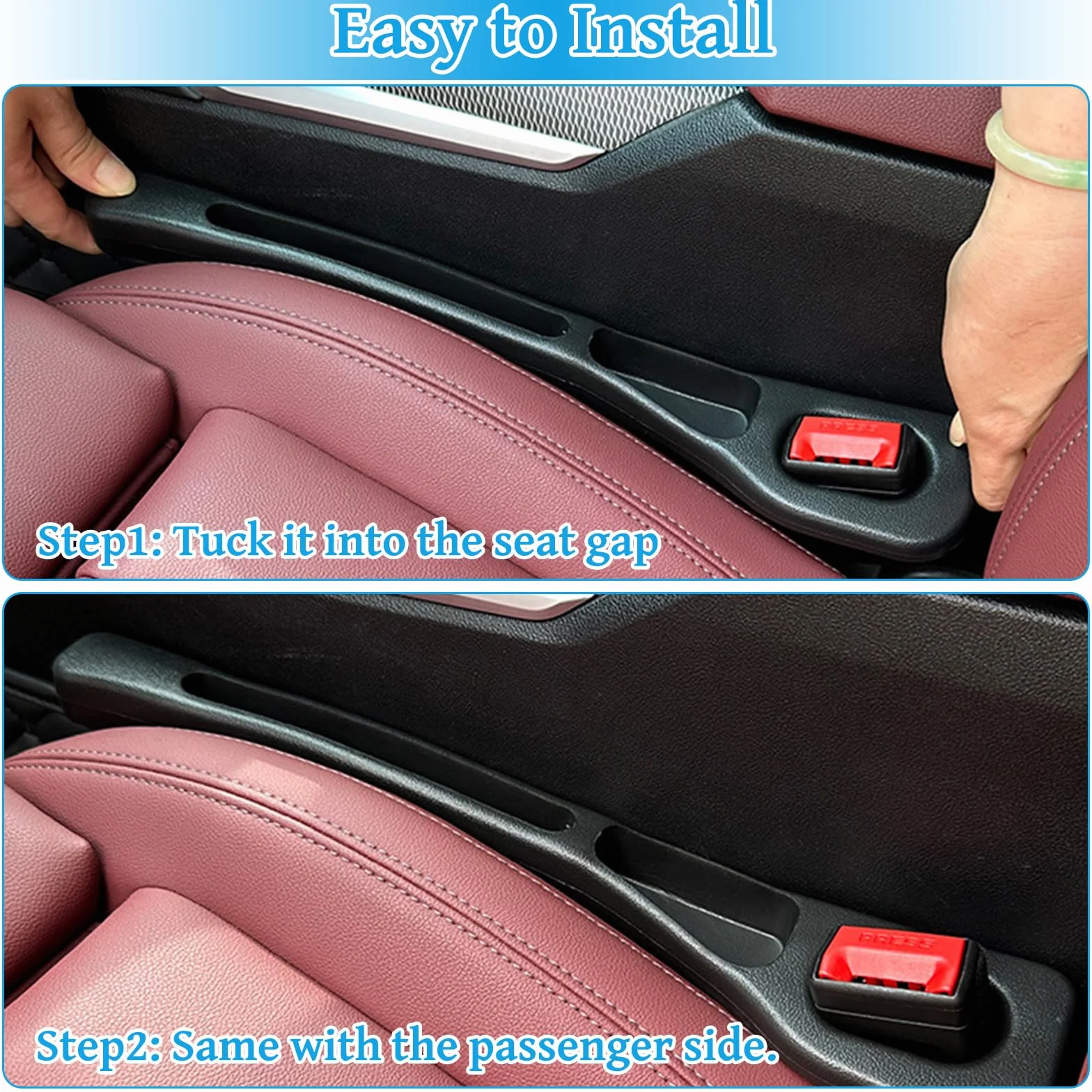 2 sztuki pudełek do przechowywania do foteli samochodowych, uniwersalny organizer z 4 haczykami do przechowywania, wypełniacz szczelin samochodowych Car Seat Gap Filler na drobiazgi, telefony