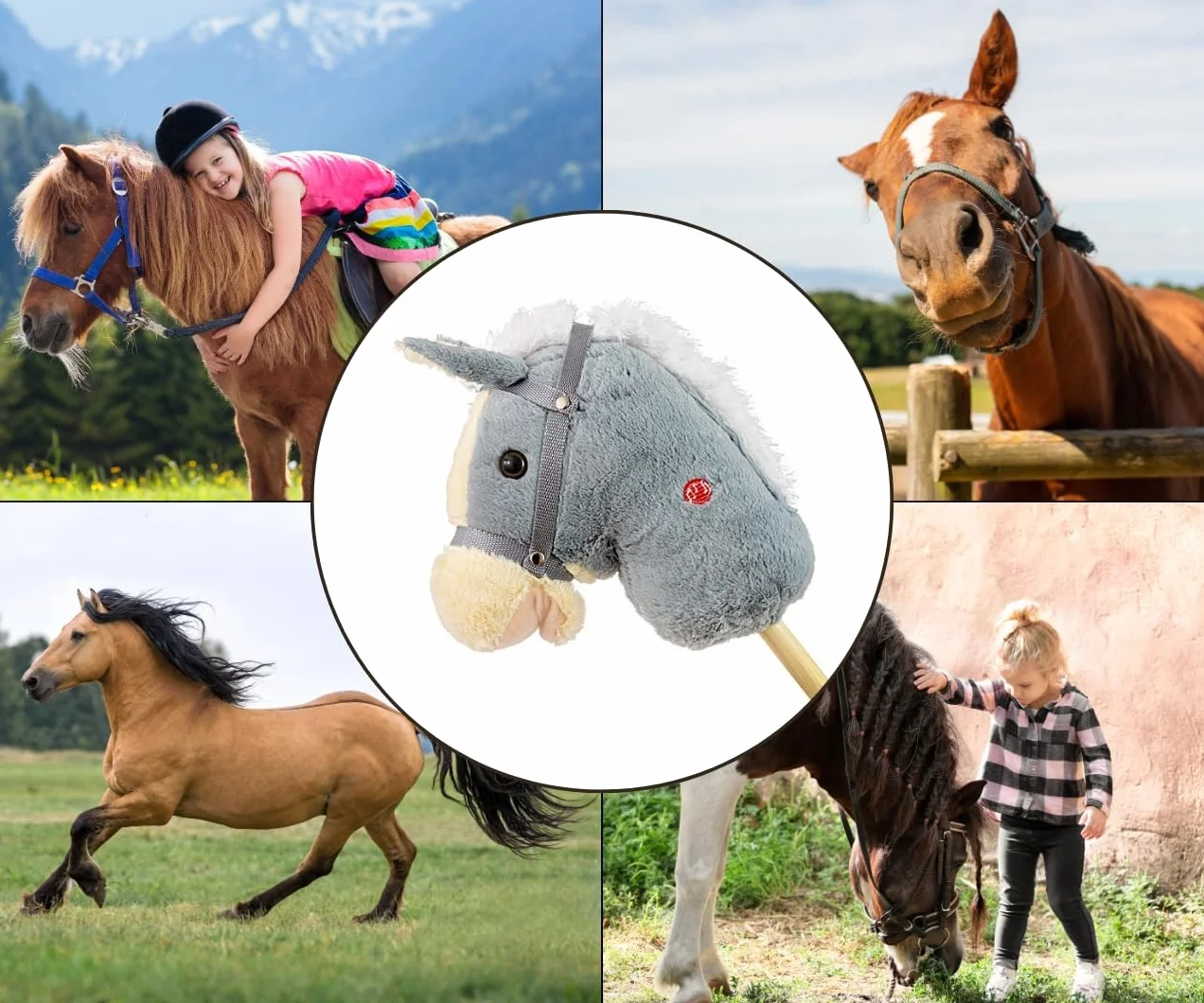 Milly Mally Hobby Koń na Kiju Light Pink hobby horse zabawka dla dzieci 18m+ (Grey)