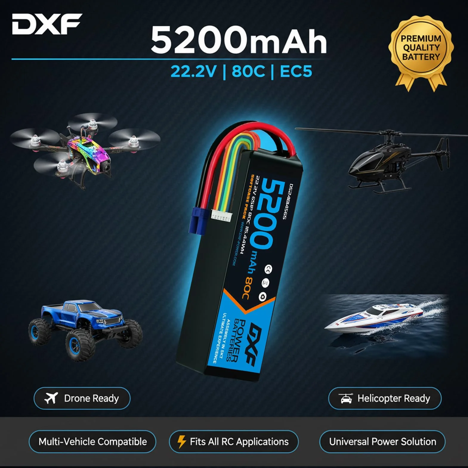 DXF 6S Lipo akumulator 22,2V 80C 5200mAh RC akumulator z wtyczką EC5 do RC Car RC Ciężarówka RC samochód ciężarowy Helicopter RC Hobby