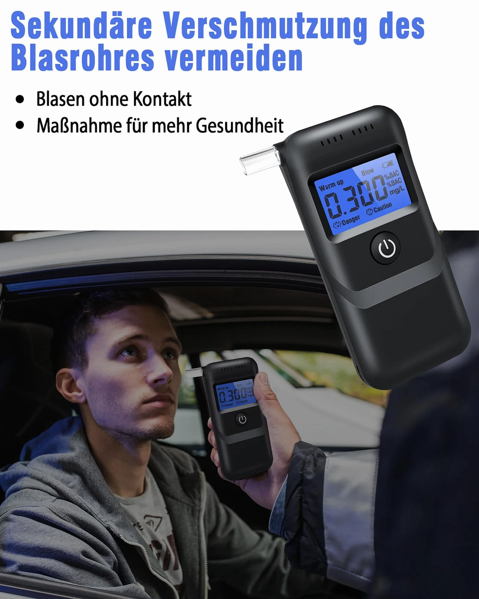 Alkomat policyjny z 14 ustnikami profesjonalny miernik alkoholu przenośny z cyfrowym niebieskim wyświetlaczem LCD