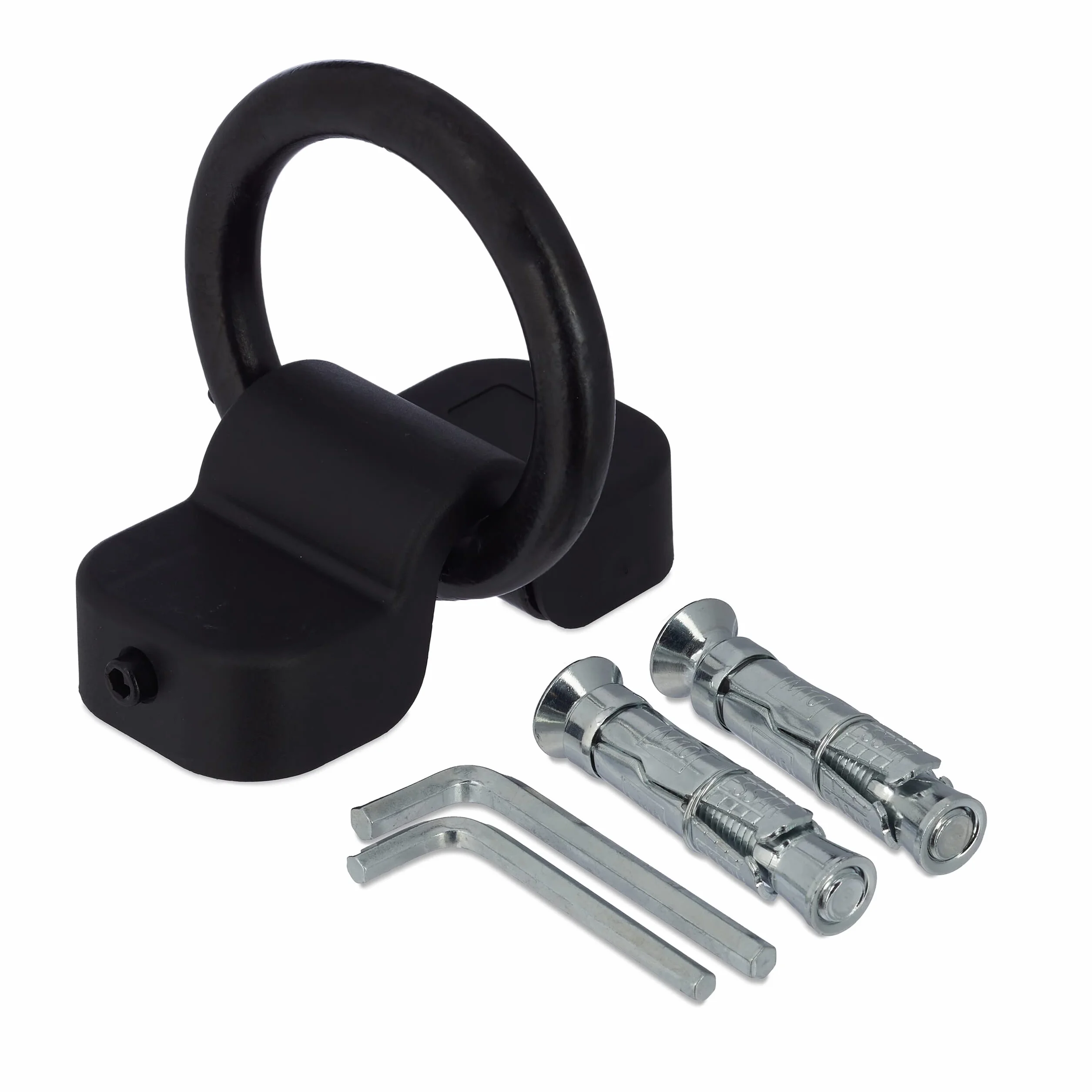 Relaxdays Kotwa ścienna i podłogowa zabezpieczenie do roweru i motocykla pałąk 14 mm stal tworzywo sztuczne czarne