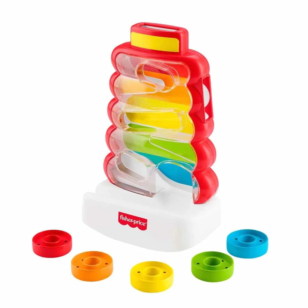 Fisher-Price Piramidka z żetonami do wrzucania, aktywizująca zabawka edukacyjna dla niemowląt 9 mies.+, JLB81