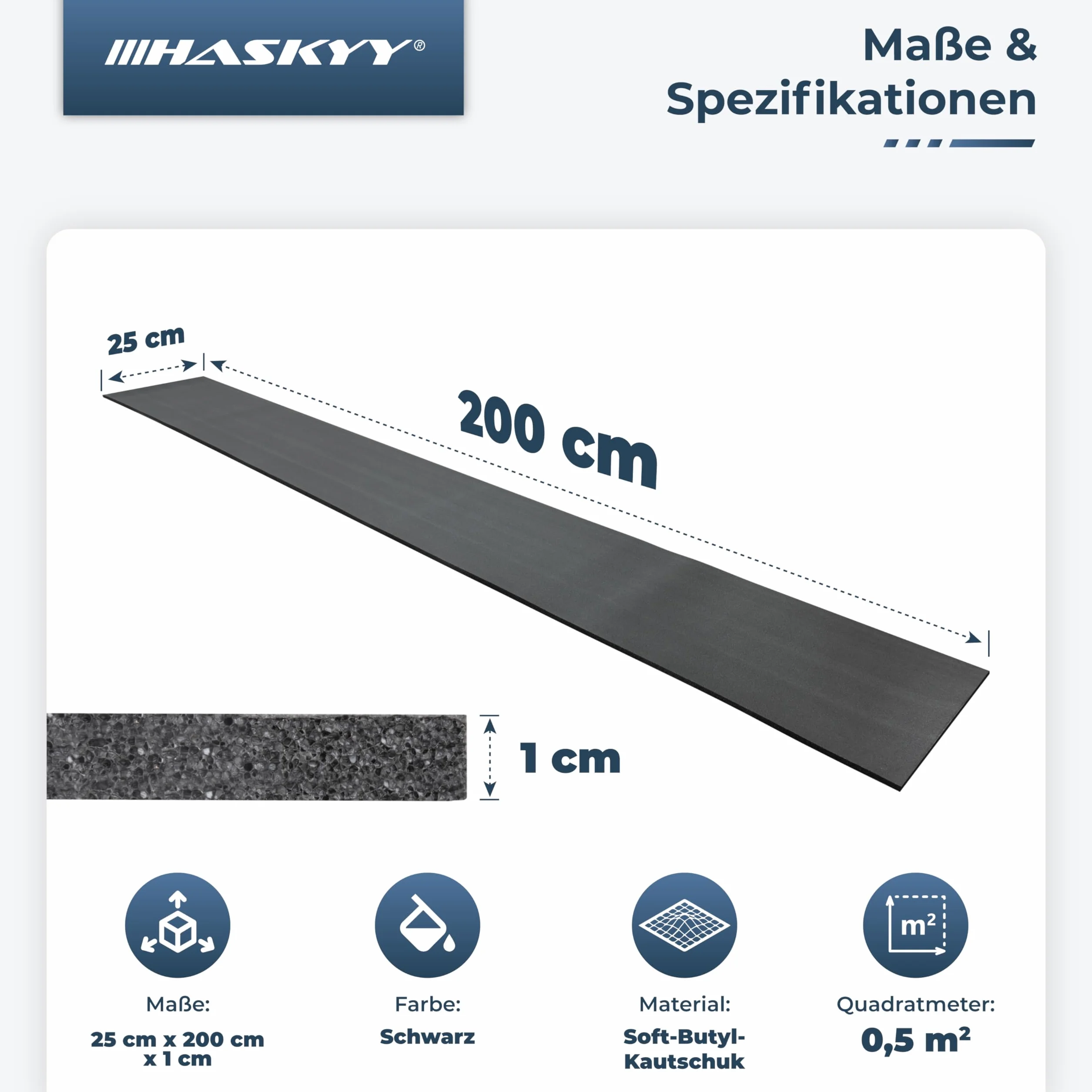 HASKYY 0,5QM Mata izolacyjna klasy premium, samoprzylepna, do przyczepy kempingowej, mata wygłuszająca, rolka piankowa, 25 x 200 x 1 cm, ognioodporna, wodoszczelna płyta piankowa, guma piankowa