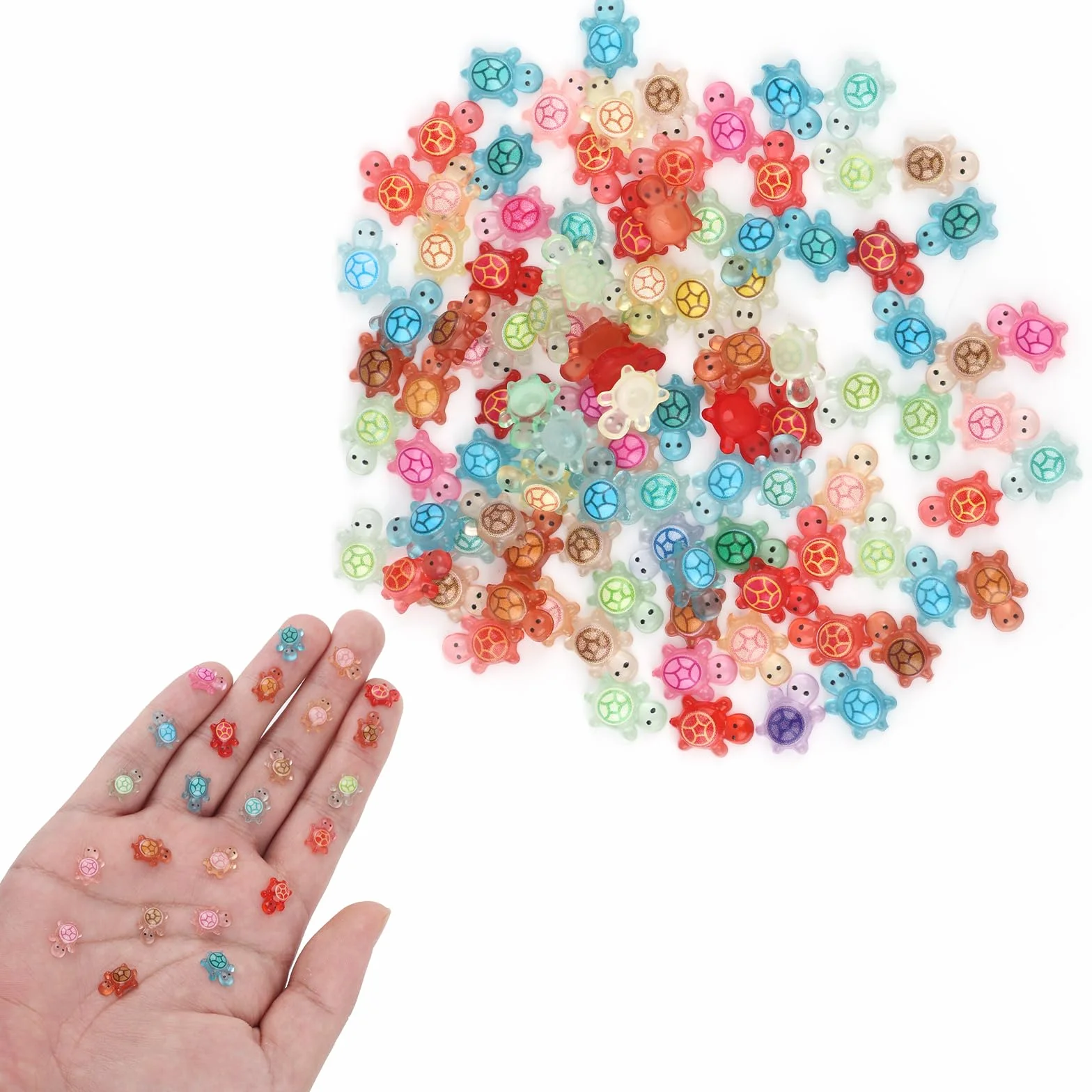 100szt Świecących Mini Żywicznych Żółwi, Świecące w Ciemności Małe Żywiczne Żółwie Małe Zwierzęta Ukrycia Miniaturowe Rzeczy Miniaturowe Domki Dla Lalek do Ogrodu Mikro Krajobraz Dekoracja