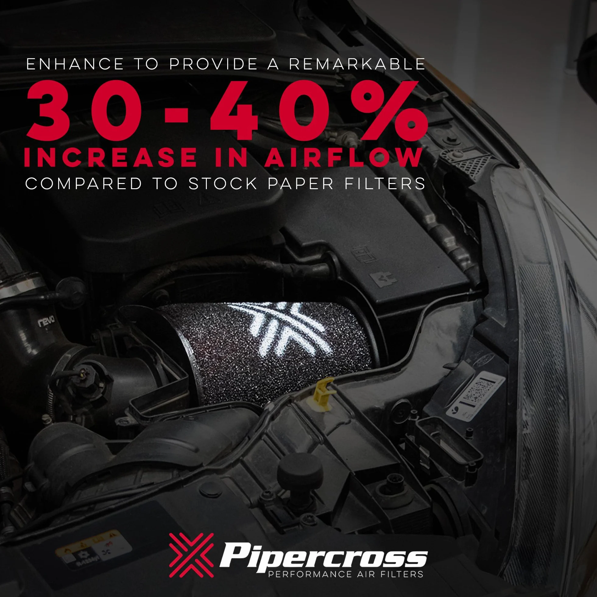 Pipercross Filtr powietrza silnika samochodowego PX1746, kompatybilny z Ford, Mazda, Volvo, zwiększa wydajność paliwa, łatwy w instalacji cylindryczny filtr powietrza, zmywalny i wielokrotnego użytku