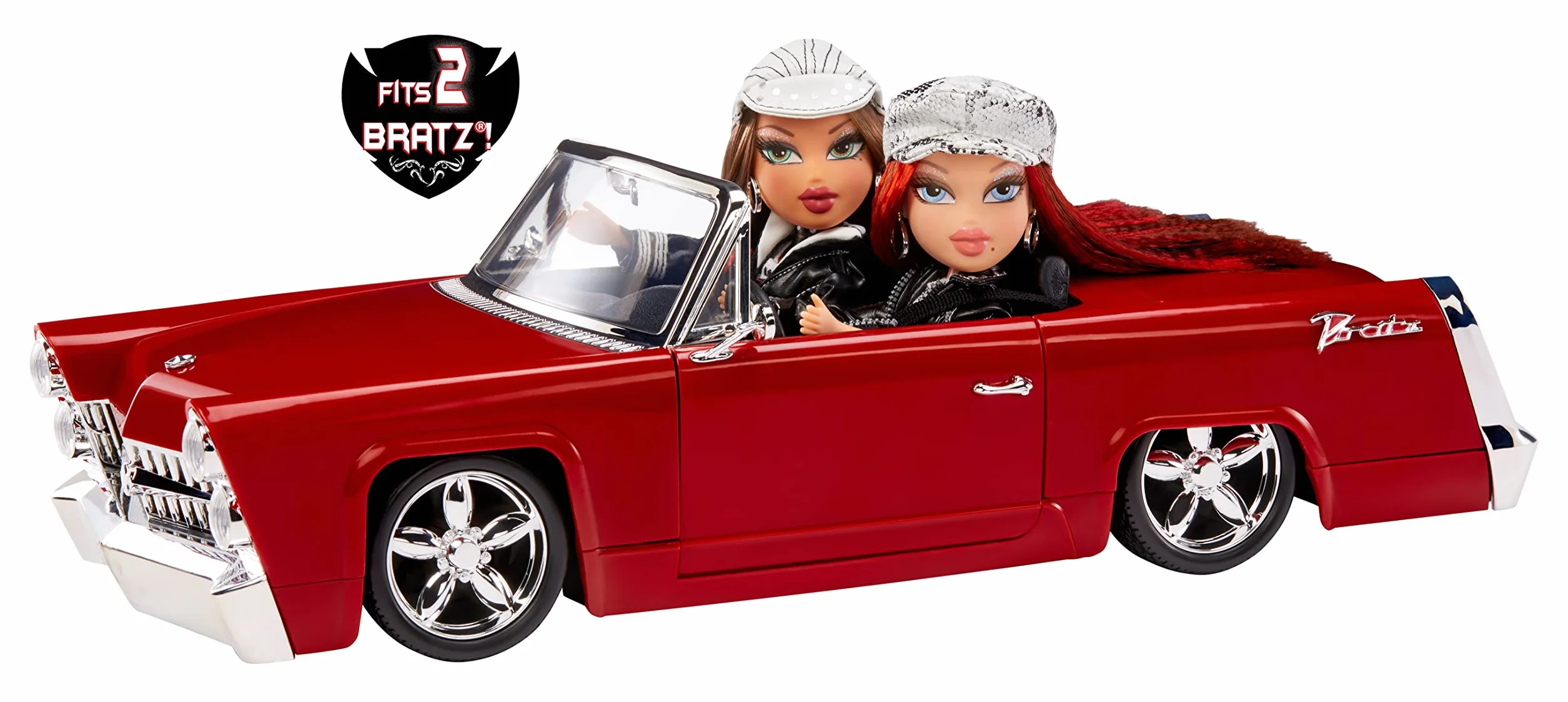 Bratz Rock Angelz 20 Yearz Edycja Specjalna Cruiser - Kolekcjonerski samochód cabrio z drzwiami, bagażnikiem, światłami, pasami bezpieczeństwa i kierownicą - dla 2 modnych lalek - Dla dzieci od lat 7+, 577829EUC