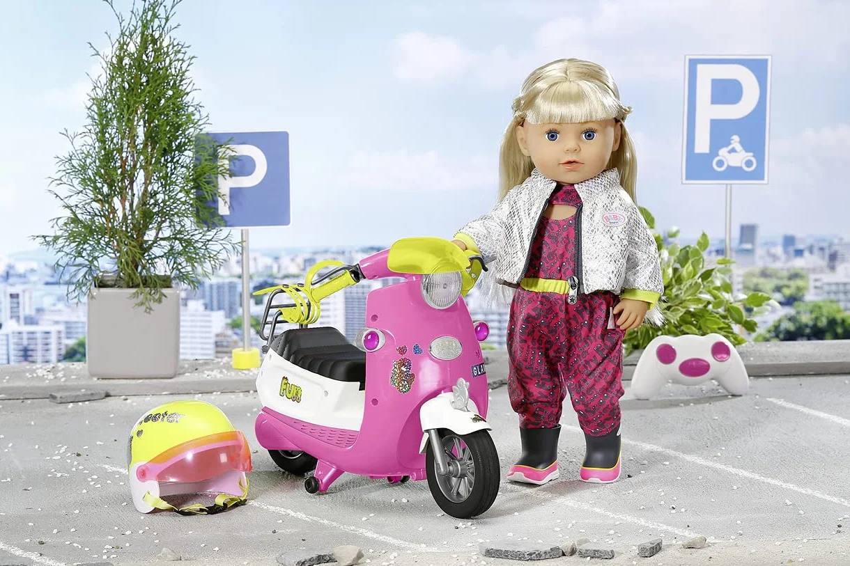 BABY born City RC Glam-Scooter, zdalnie sterowana hulajnoga dla lalek z funkcją oświetlenia, 830192 Zapf Creation