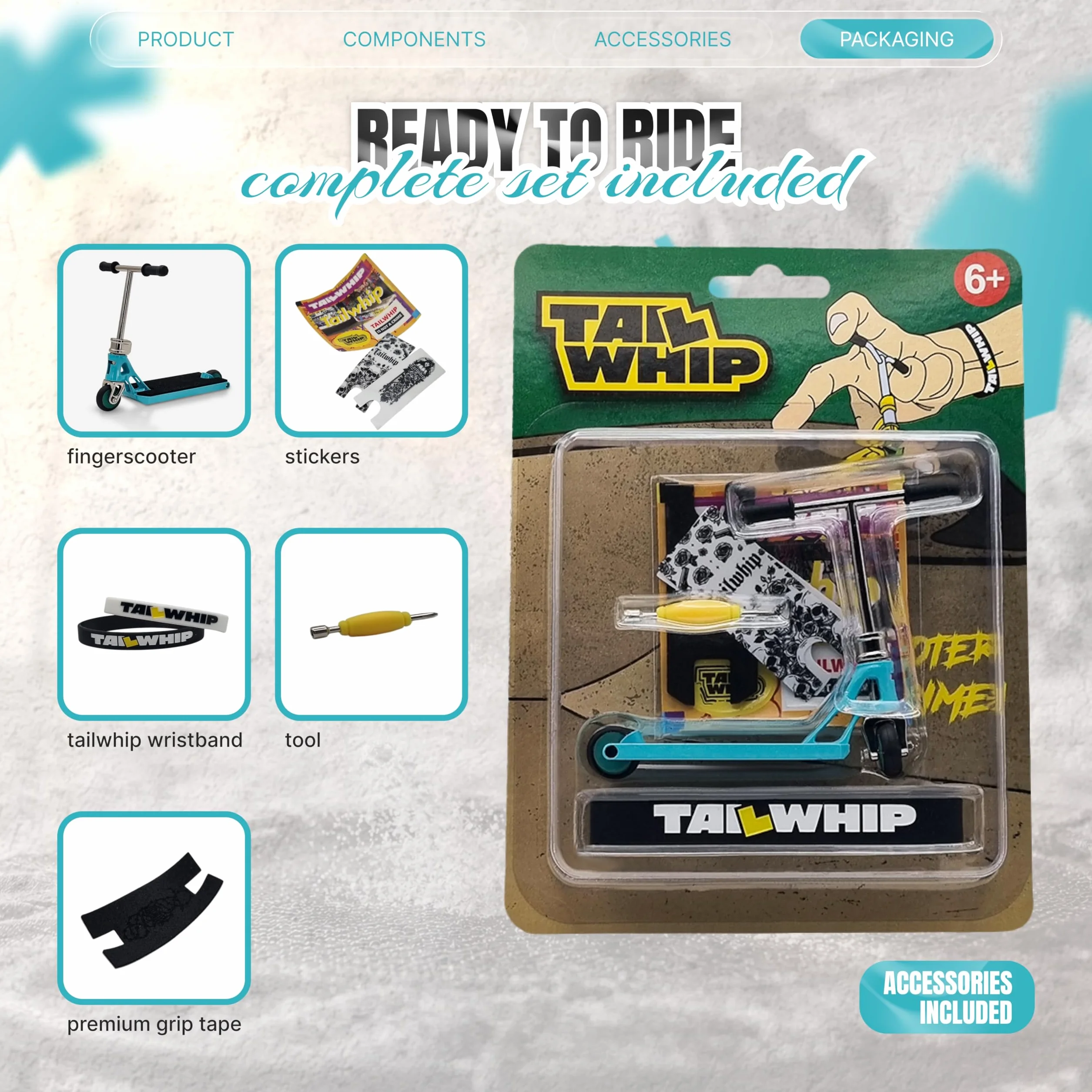 TAILWHIP Pro Finger Scooter z łożyskami kulkowymi – bez zabawy, cicha praca, naklejka na pokład do indywidualizacji, wytrzymała metalowa hulajnoga trick Scooter dla dzieci i dorosłych