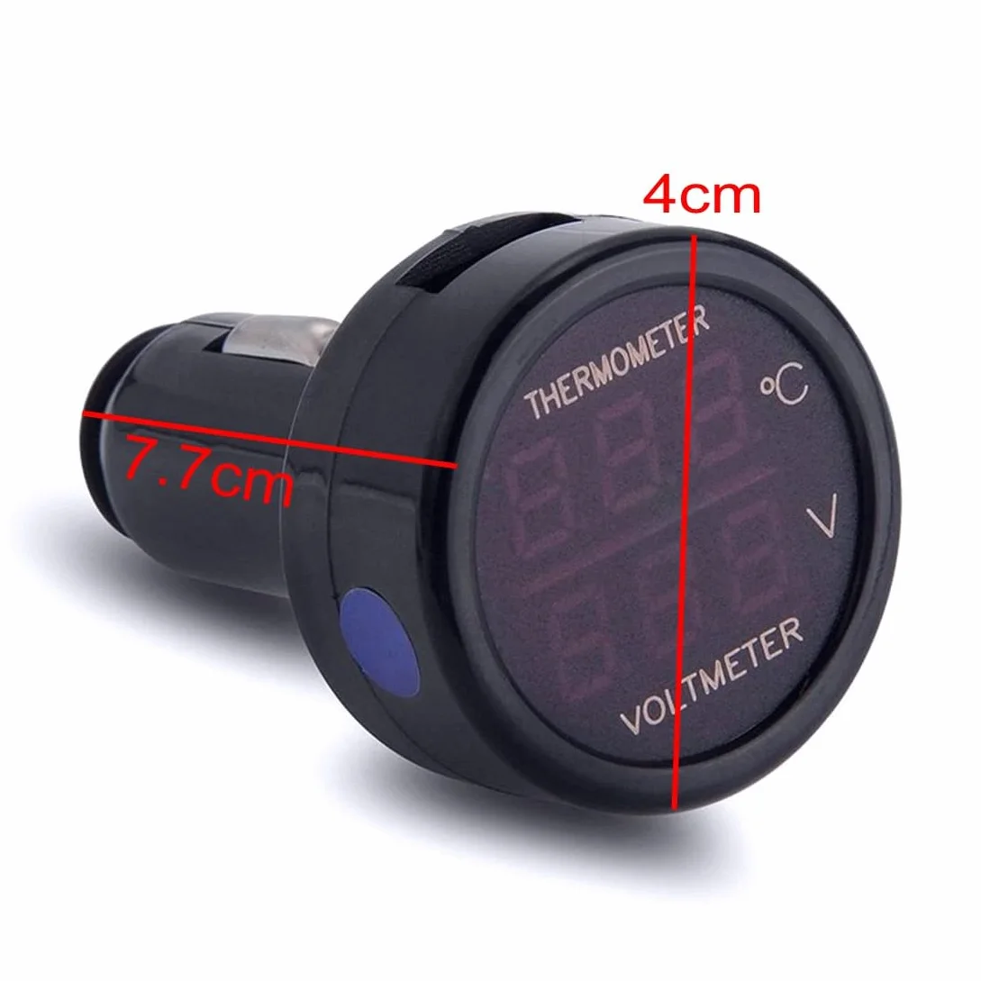 JZK woltomierz termometr 2 w 1, cyfrowy wyświetlacz napięcia akumulatora samochodowego, temperatura, manometr, woltomierz testowy, DC 12 V, 24 V
