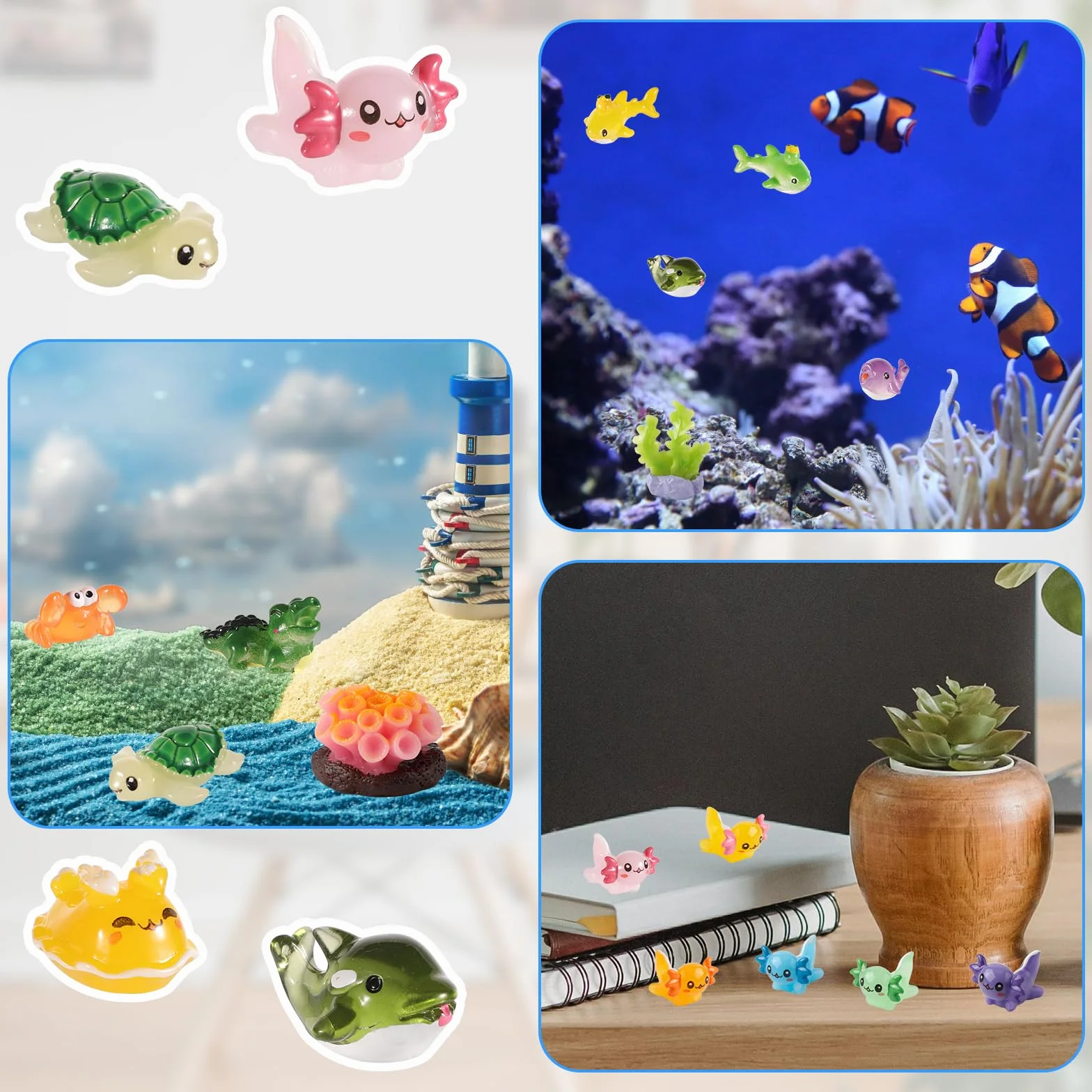 48szt Mini Zywiczne Zwierzeta Morskie, Mikrokrajobrazowe Ozdoby Zwierzece Mini Zywiczne Zwierzeta Oceaniczne Zywiczne Figurki Zwierzat Oceanicznych do Ogrodu Dekoracji Imprezy Akwarium