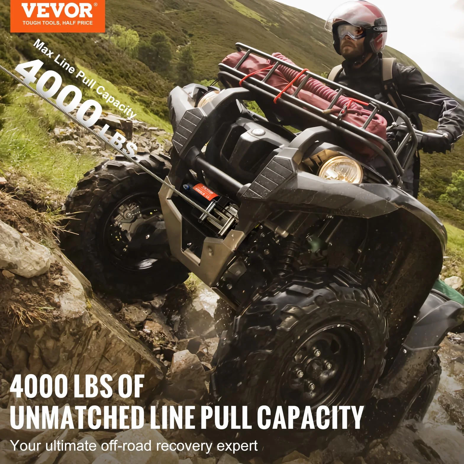 VEVOR Wciągarka elektryczna 1814 kg 12 V DC ATV/UTV z liną stalową 11.9 m Bezprzewodowy pilot