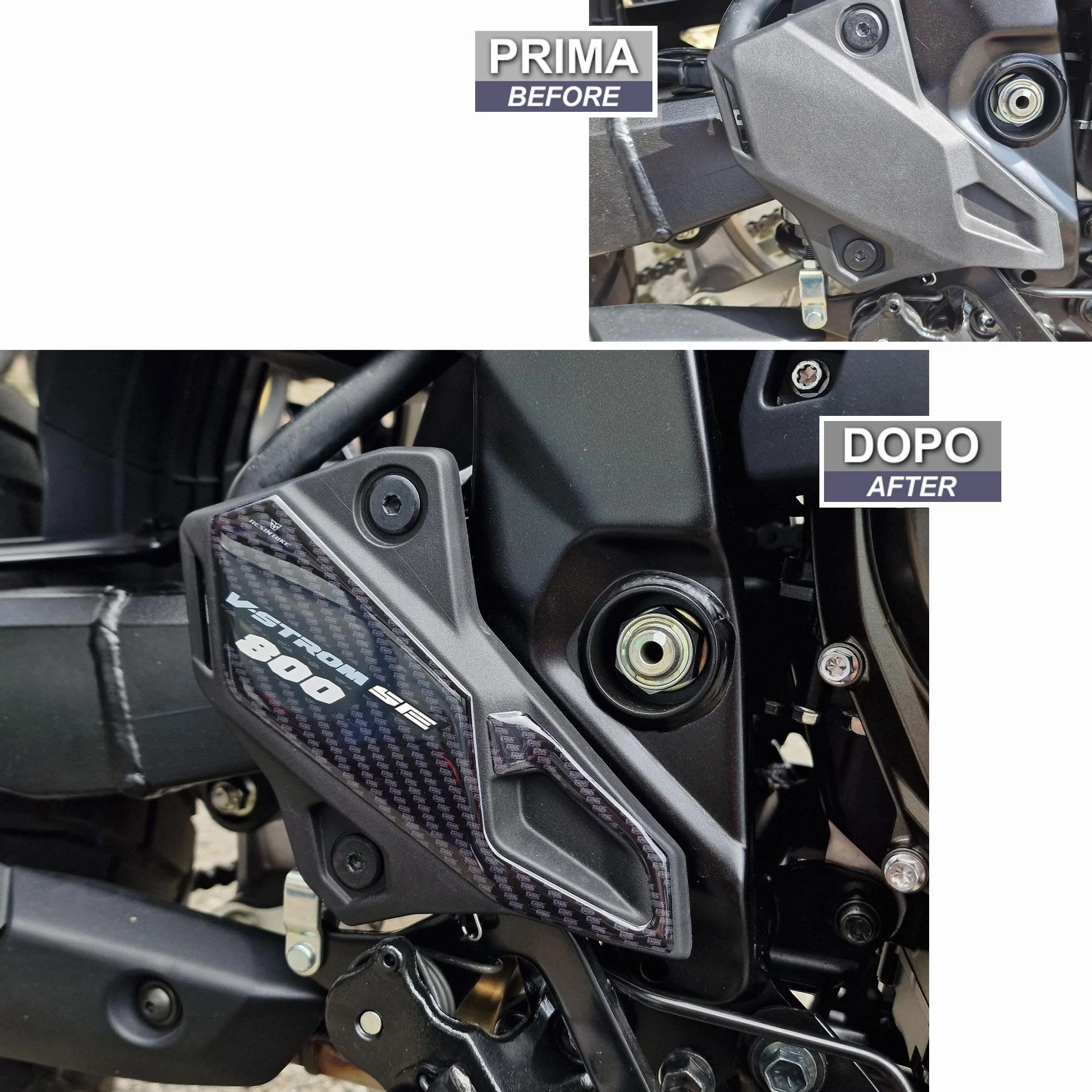 Resin Bike Naklejki Moto kompatybilne z Suzuki V-Strom 800 SE 2023-2024. Chronią Podk?adka pod pi?t? przed uderzeniami i zadrapaniami. Naklejki żywiczne z efektem 3D - wyprodukowane we Włoszech