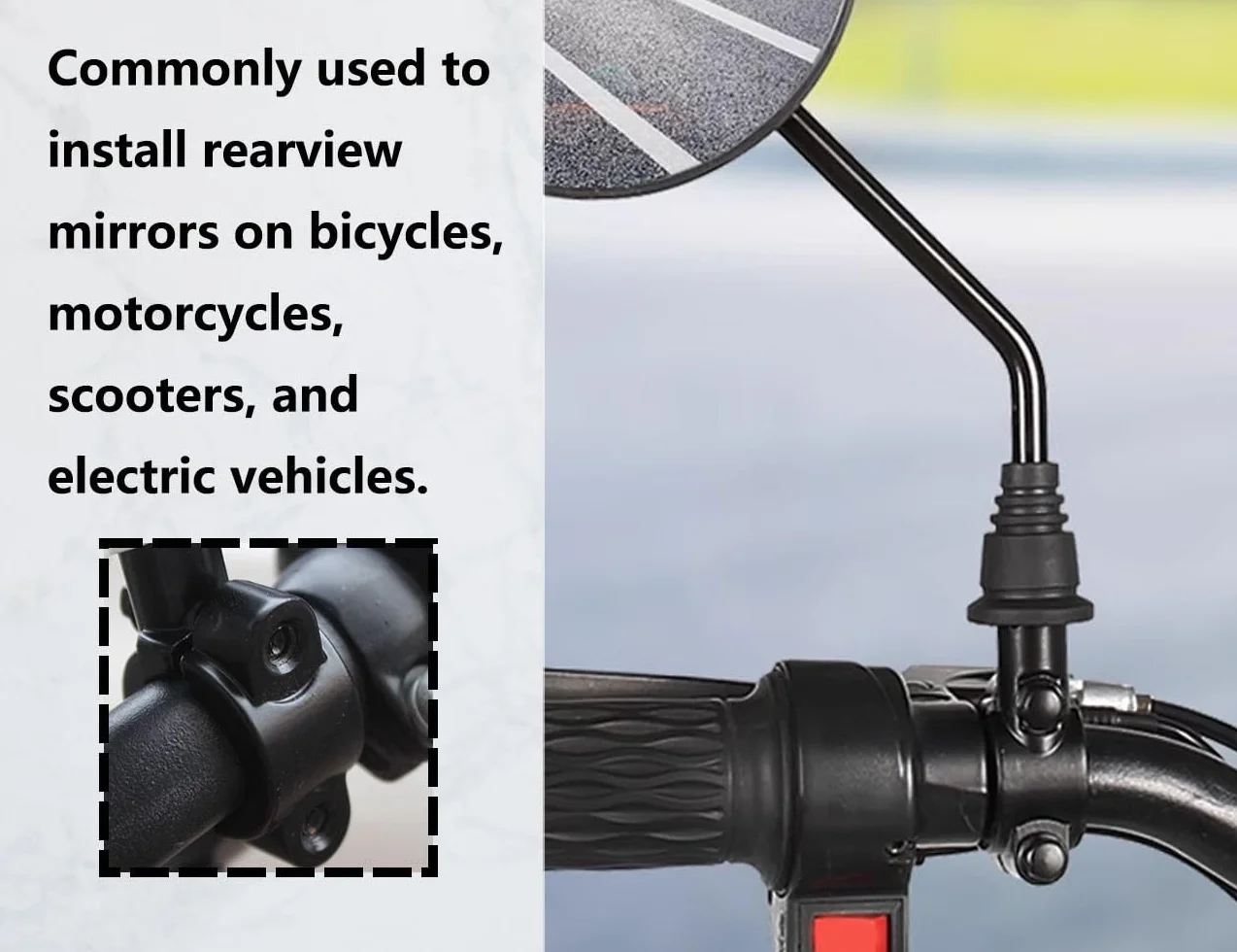 2 szt. Uchwyt lusterka motocyklowego, uniwersalny uchwyt na kierownicę, adapter lusterka, uchwyt lusterka wstecznego, uchwyt adaptera lusterka (czarny, 8 mm)