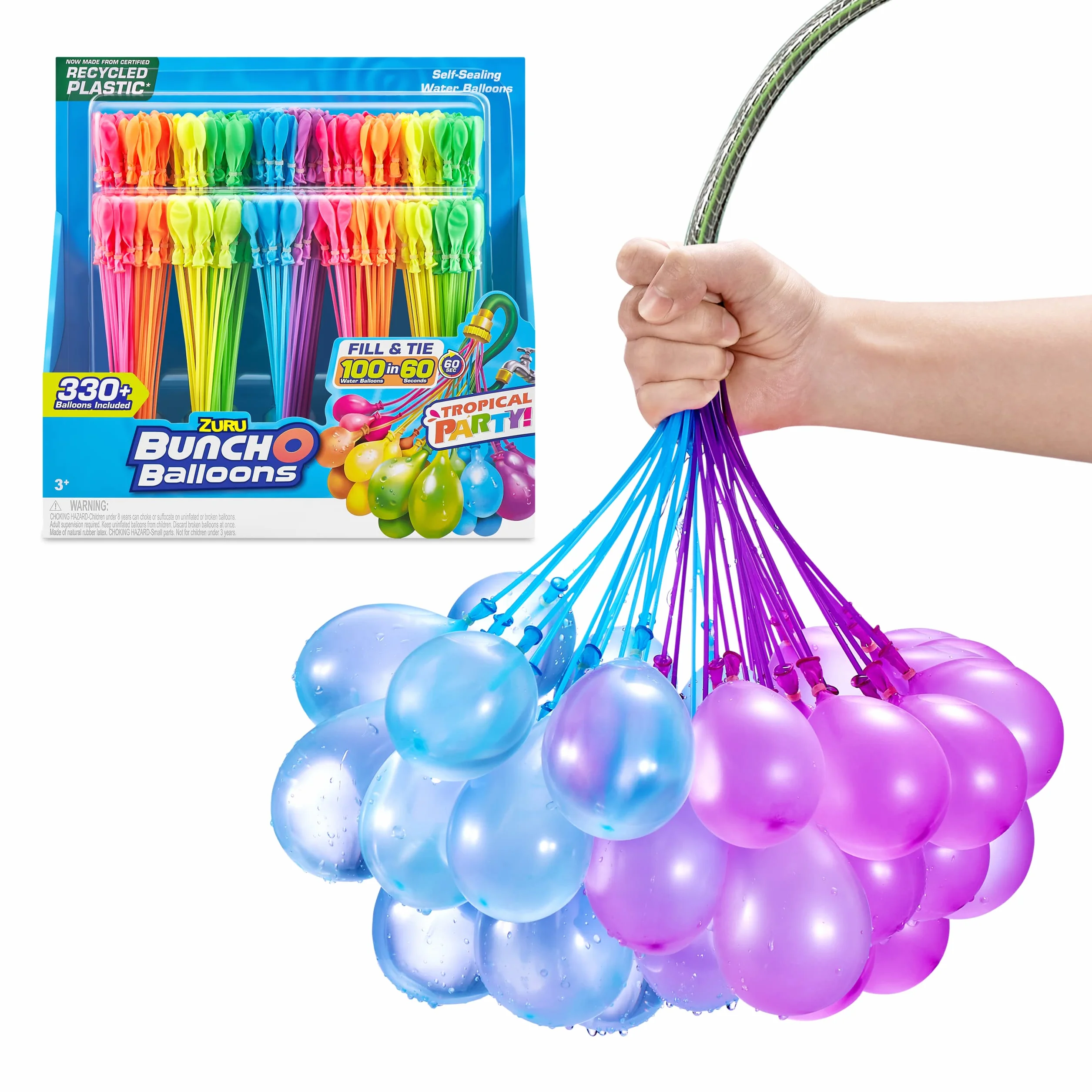 Bunch O Balloons Tropical Party 330+ szybko wypełniające się samouszczelniające się balony wodne (10 szt.), pudełko pocztowe