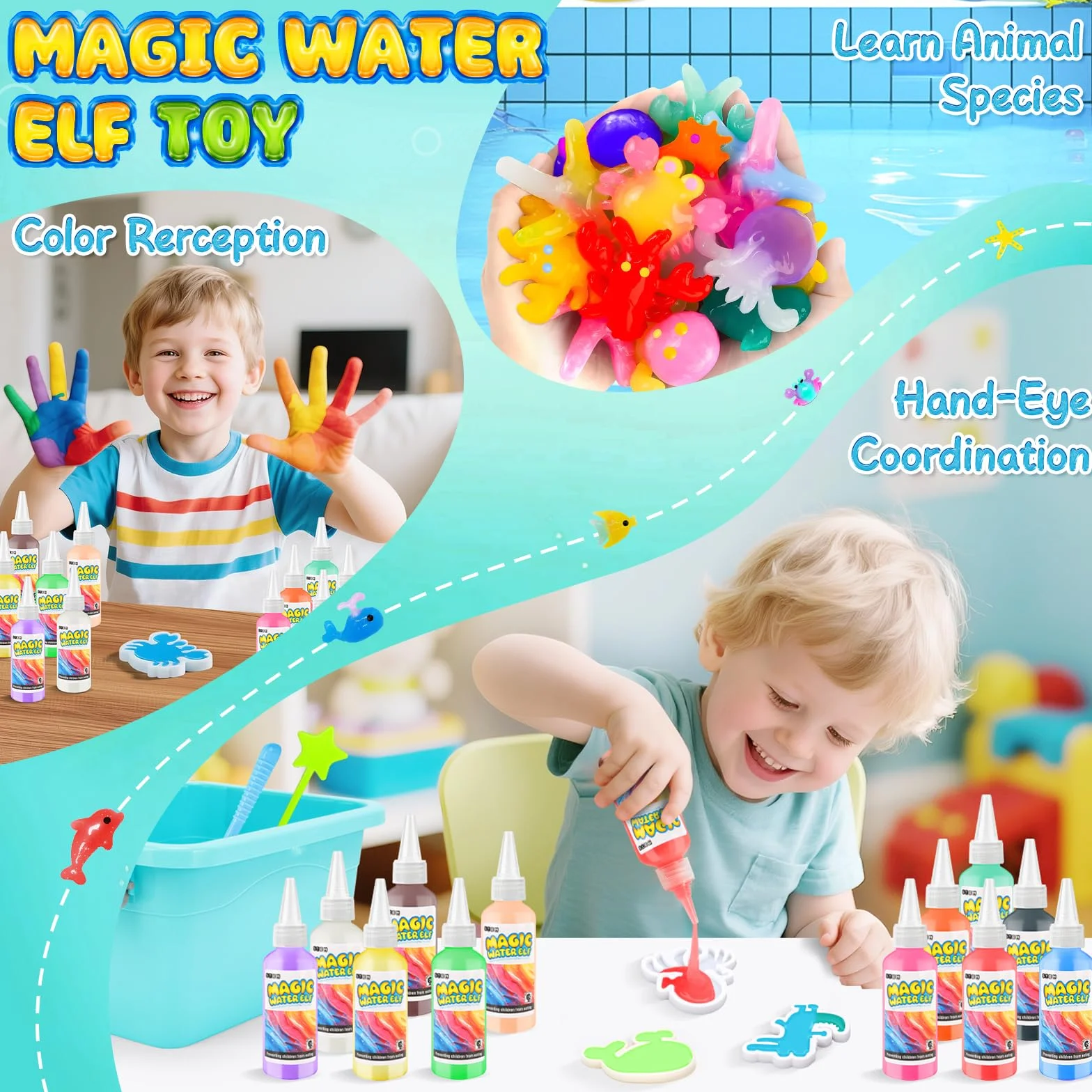 MOMSIV Zestaw magicznego żelu wodnego w 12 kolorach, magiczny elf wodny, zestaw dla dzieci z 12 formami, wróżka, DIY, sztuka i rękodzieło, zabawka dla chłopców i dziewcząt w wieku 5, 6, 7, 8 lat