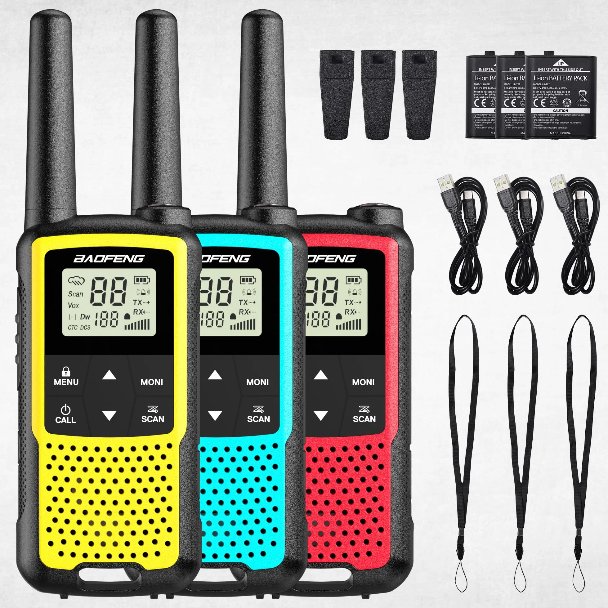 Baofeng BF-33C Walkie Talkie PMR446 dla dzieci, radiotelefony dalekiego zasięgu z ładowalnym akumulatorem, ładowanie USB-C, 16 kanałów, VOX, podwójne nasłuchiwanie, do zabawy na świeżym powietrzu i