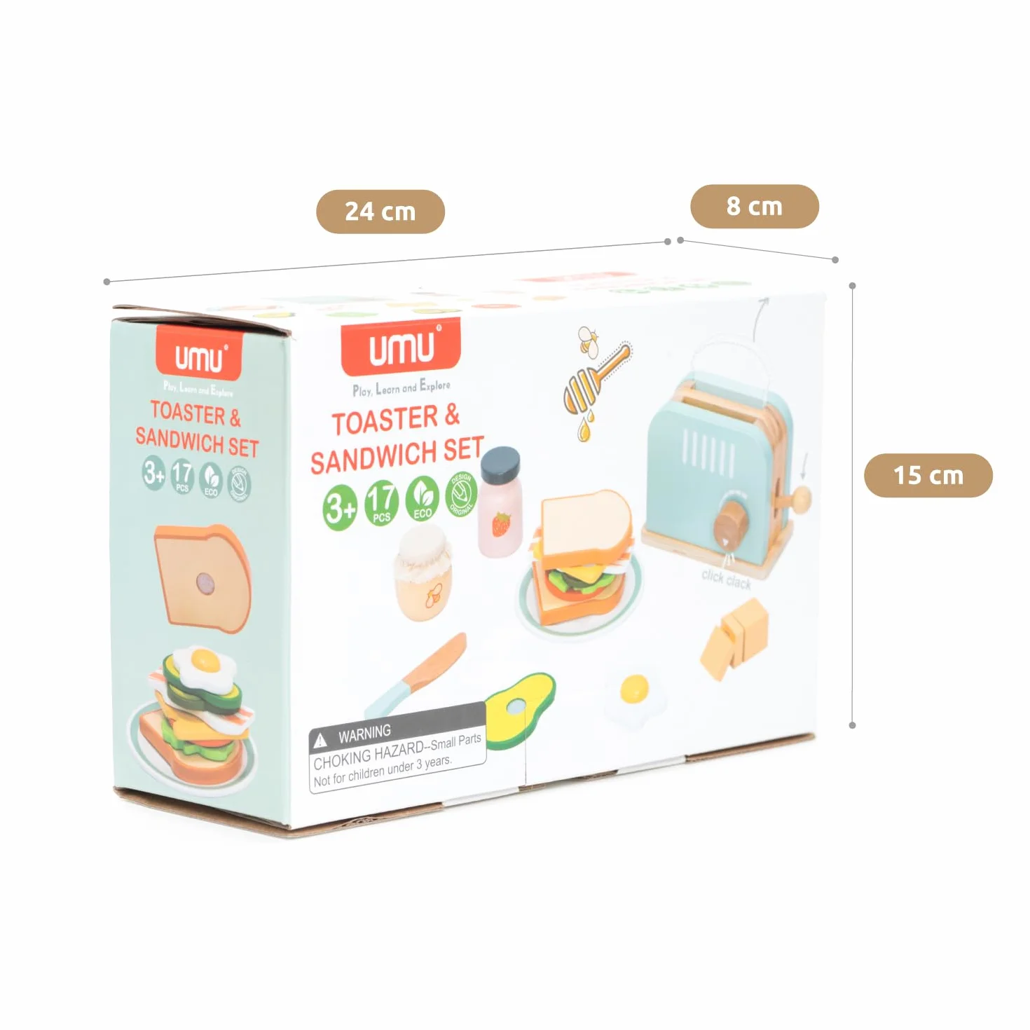 UMU® Drewniany toster i kanapka zabawka kuchenna – w zestawie toster pop-up, krojenie masła, akcesoria kuchenne dla dzieci i wielu innych, drewniana zabawka dla dzieci w wieku od 3, 4, 5, 6 lat