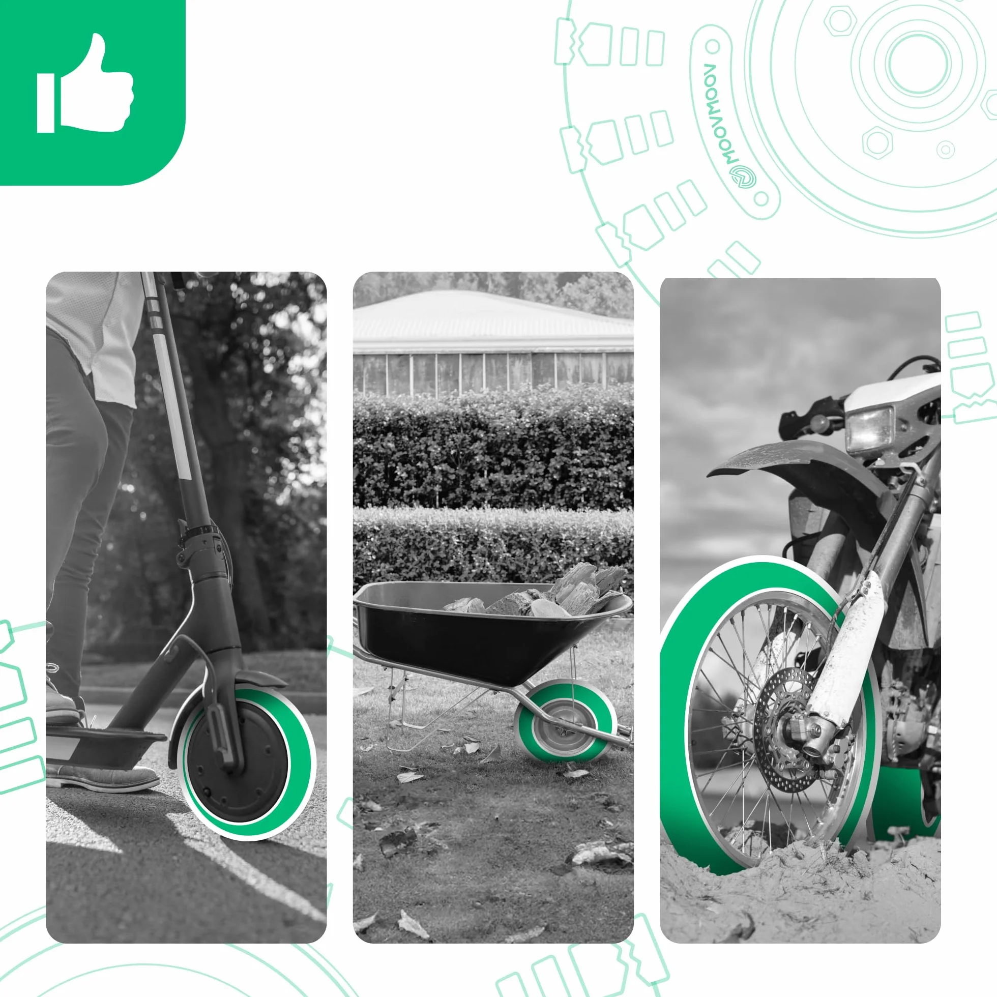 MOOVMOOV Łyżki do opon Hercules - 30 cm ze wzmocnionej stali - Zestaw 3 szt. - Podwójne ergonomiczne końcówki - Motocykl, Skuter, Quad, Hulajnoga, Taczka, Kosiarka