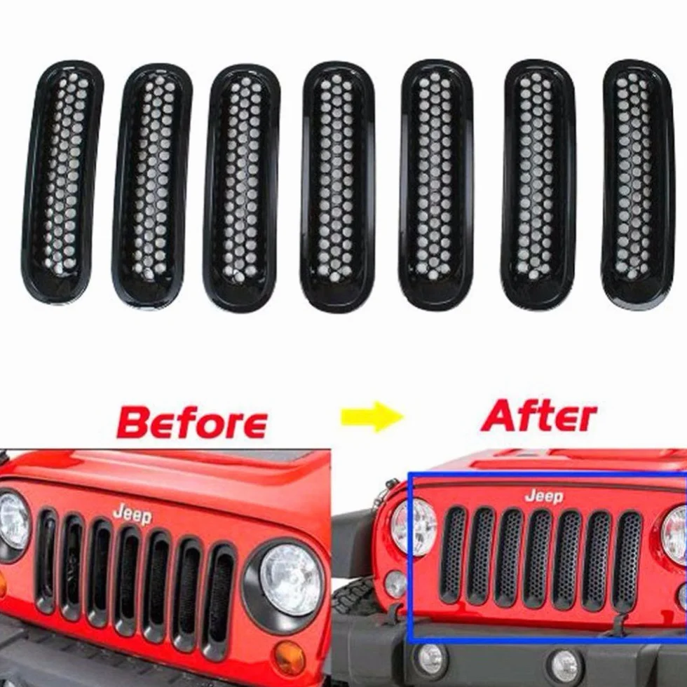 KATUR Czarny zestaw wkładek siatkowych z przodu do Jeep Wrangler JK 2007-2015