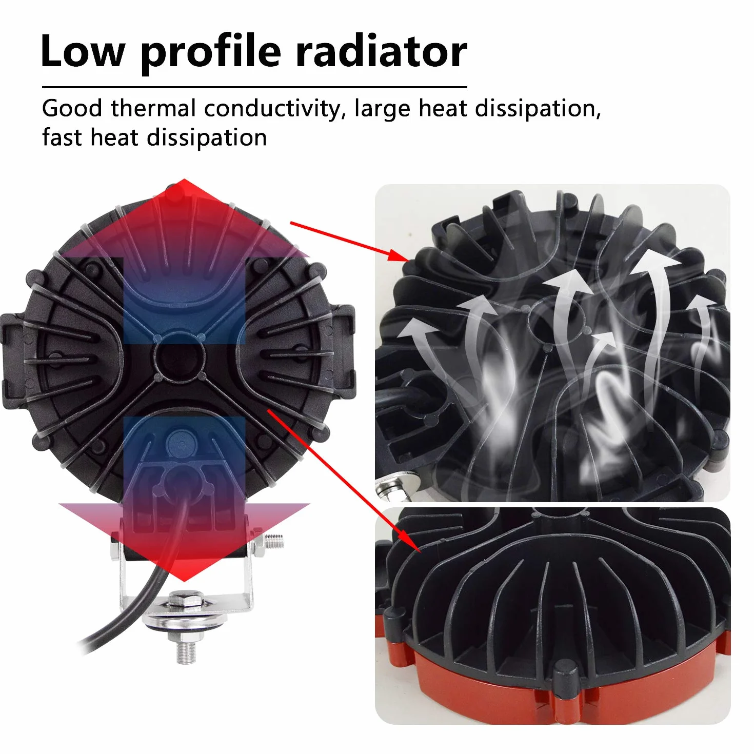 RIGIDON Okrągłe oświetlenie robocze LED 18 cm 51 W wiązka powodziowa 12 V 24 V 6000 K biała