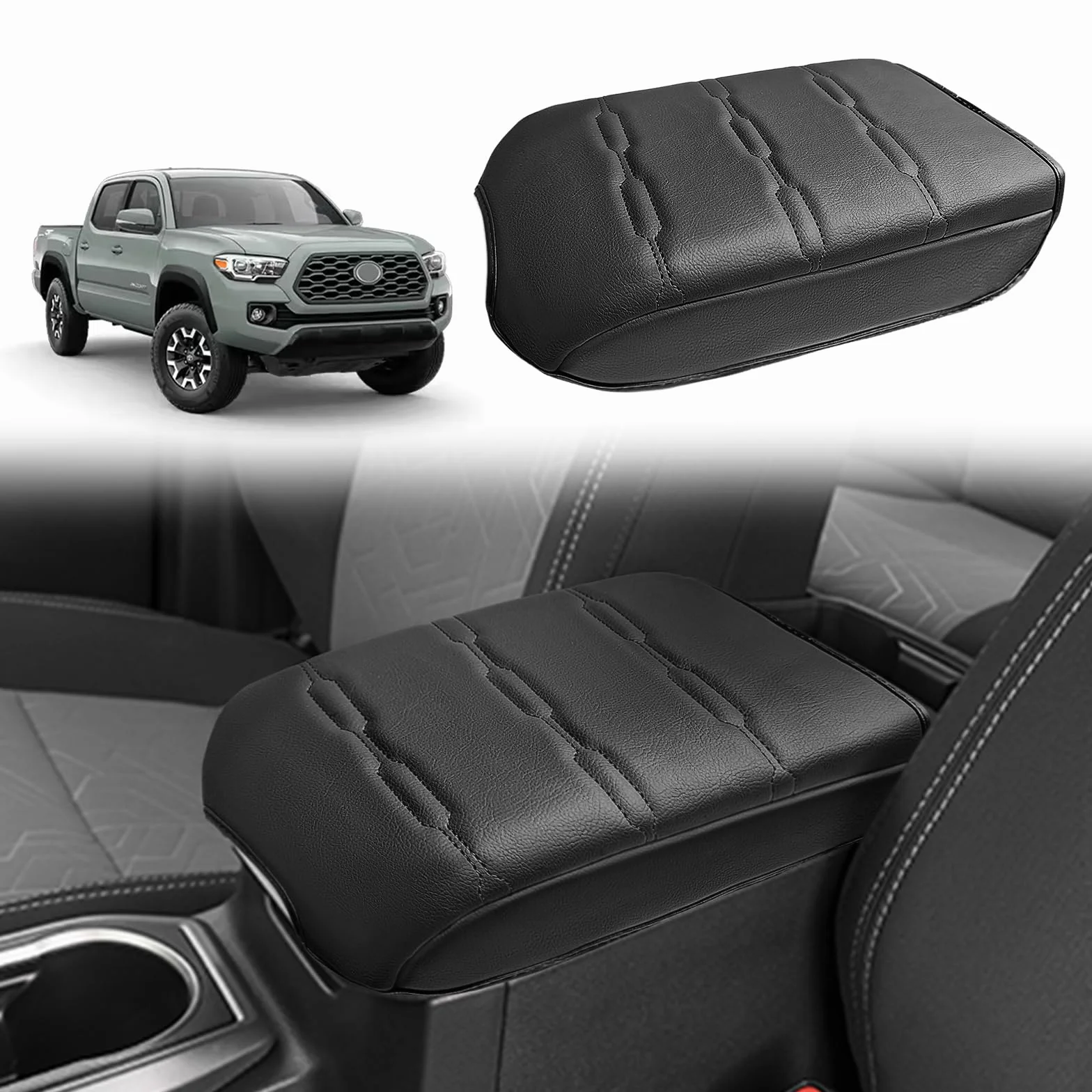 Muslogy Pokrowiec na podłokietnik konsoli środkowej, kompatybilny z Toyota Tacoma 2015-2023, komfortowy podłokietnik, poduszka, wegańska skóra, ochraniacz, regularny gruby