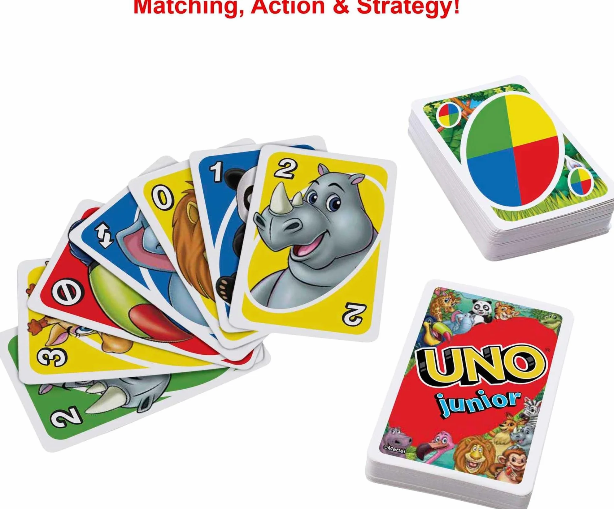 Mattel Games UNO Junior gra karciana z 56 kartami, prezent karcianka dla dzieci od 3 roku życia, GKF04