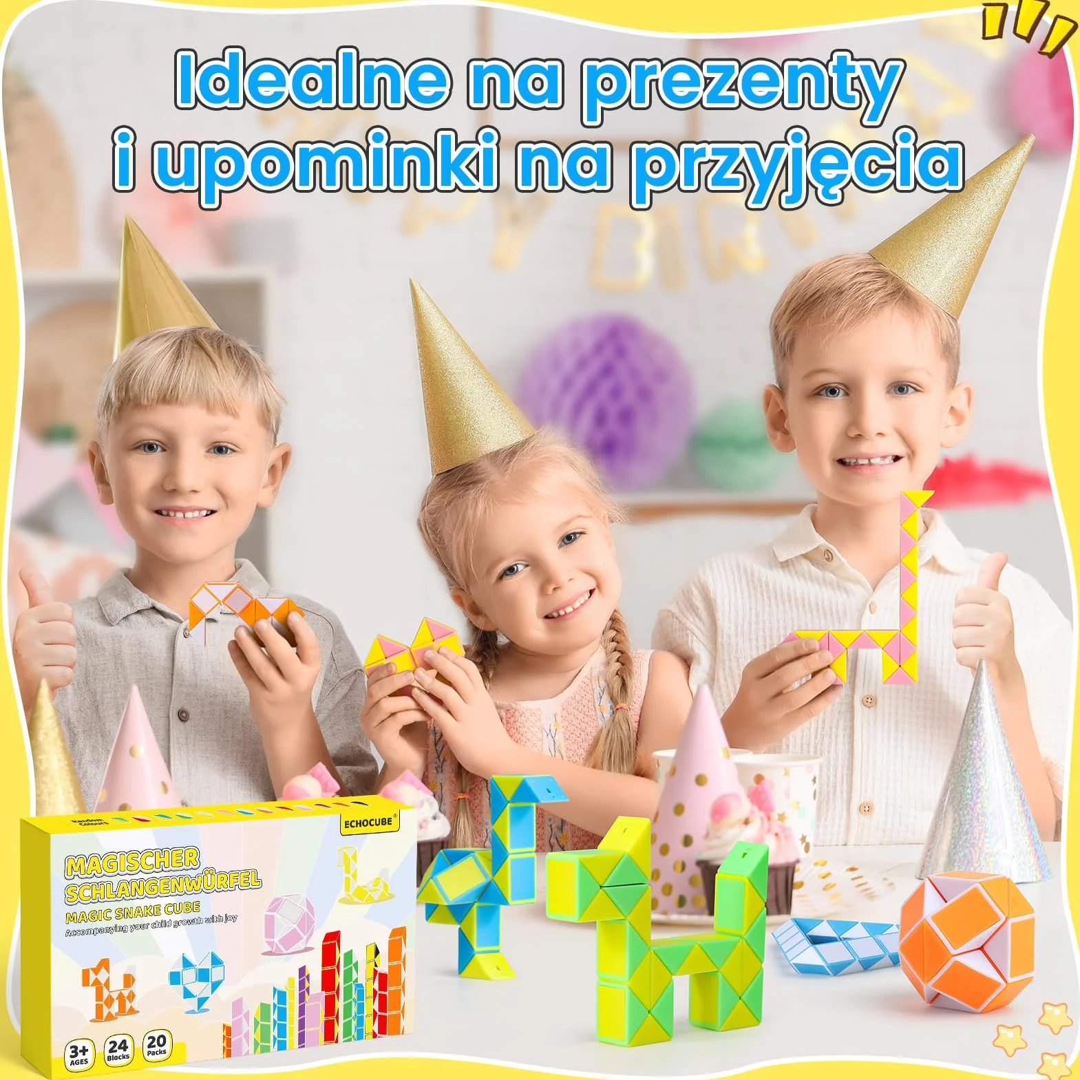 Magiczne kostki węża, 24-pak bloków, kostki prędkości węża, wypełniacz torby świątecznej, wąż puzzle zabawka, prezenty na imprezy dla dzieci (kolor