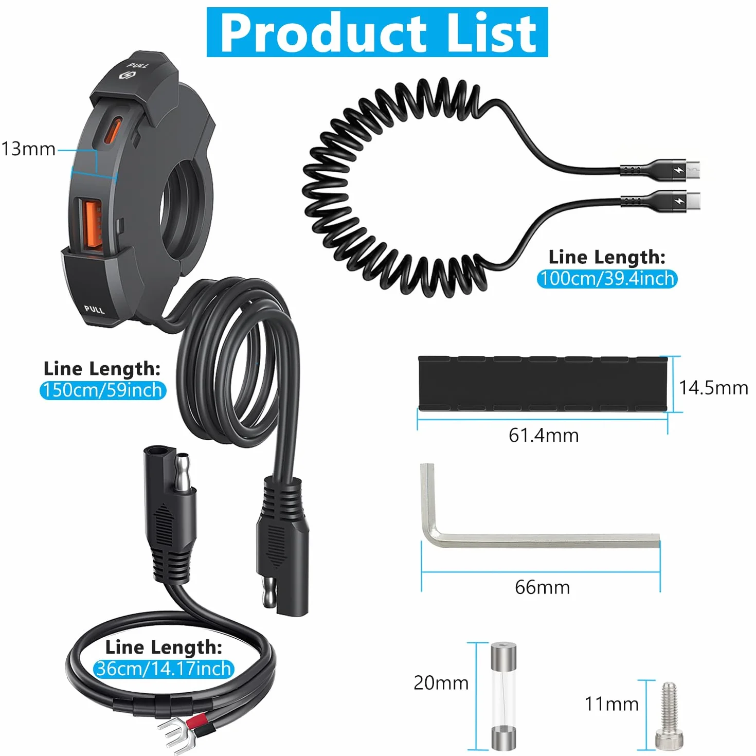 Motocyklowe Gniazdo Ładowarki, 18 W QC3.0 i 30 W PD Type-C, Podwójny Port 12 V, Wodoodporna Ładowarka USB C + Kabel Ładujący USB C