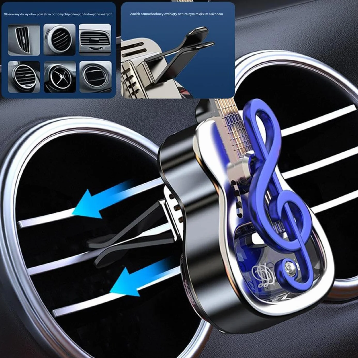 Guitar Shape Car Air Freshener Vent Clip Long Lasting Fragrance Dispenser ABS Metal