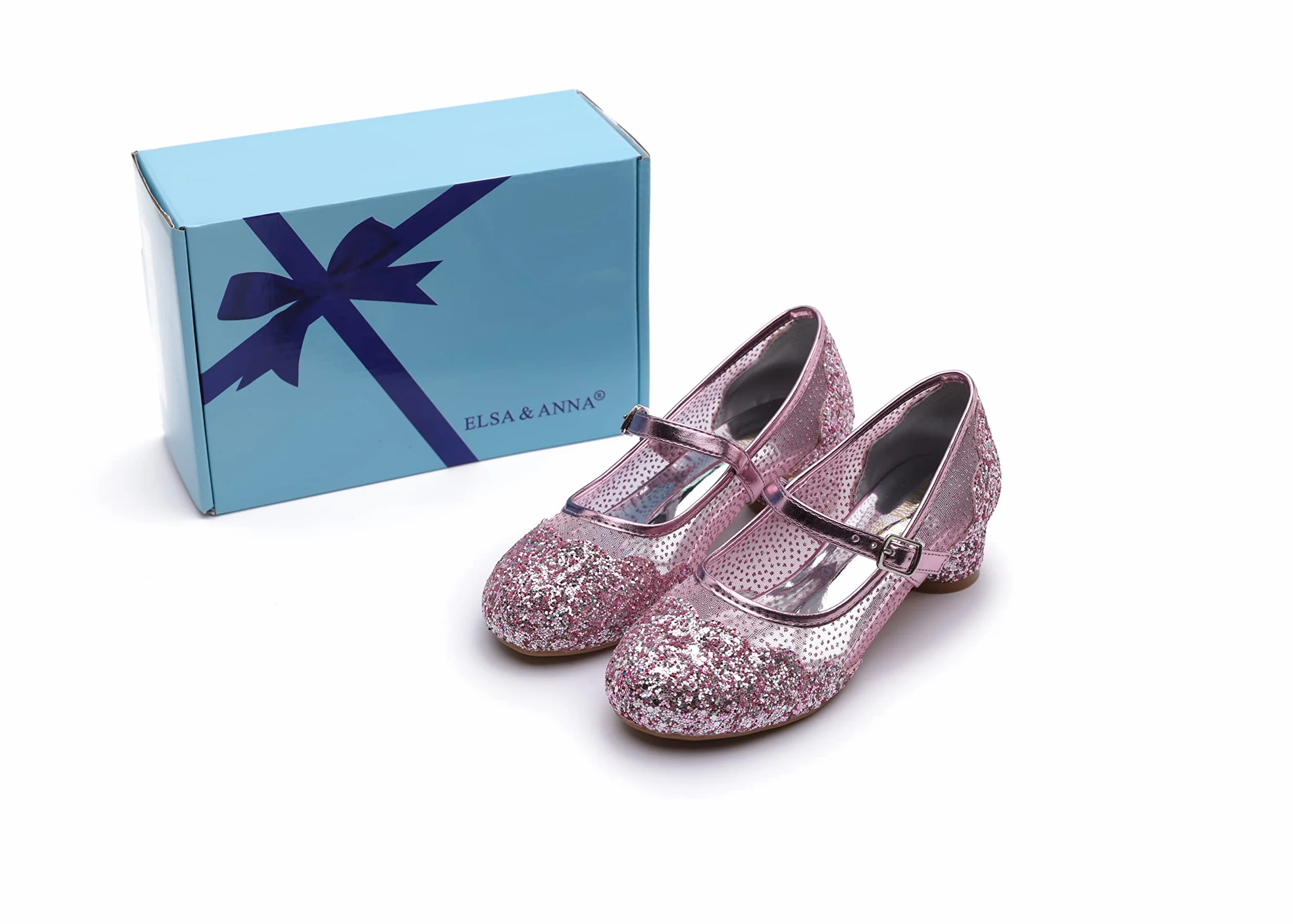 ELSA & ANNA Dziewczęce buty księżniczki – buty księżniczki z wysokim obcasem 3 cm – błyszczące buty dla dziewczynek – buty na imprezę Elsa na imprezę, karnawał, wysokie obcasy dla dzieci (SH2206)