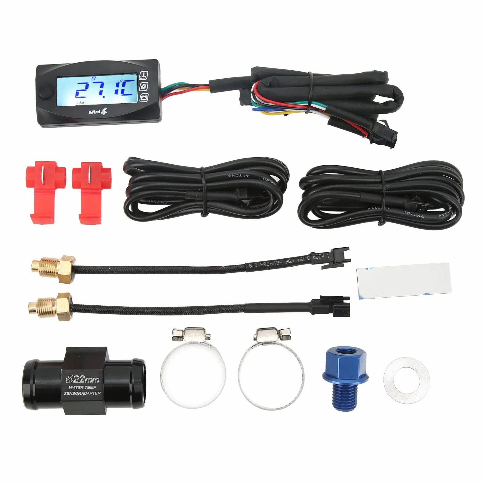 Termometr Motocyklowy, 4 w 1 Temperatura Wodnego Czas Wskaźnik Napięcia LCD Cyfrowy Wyświetlacz DC12V Uniwersalny do Motocykla (M12*1.5)