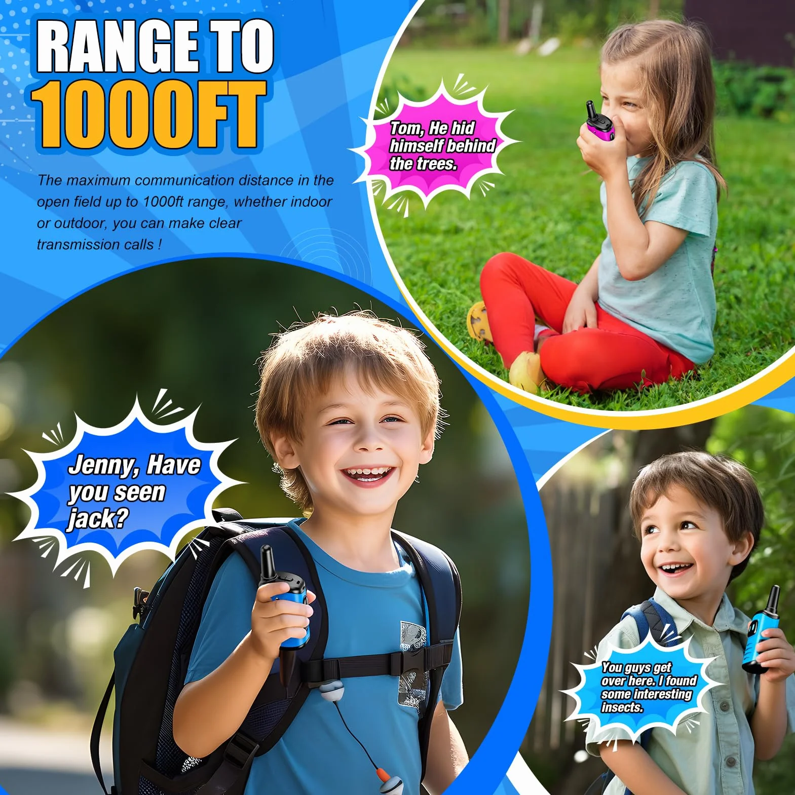 EUCOCO Walkie Talkie Dzieci 3er Zestaw, Zabawki od 3 4 5 6 7 7 8 lat Młoda dziewczyna Prezent Boy 3-10 lat Walky Talky Gry na zewnątrz dla dzieci Dziewczyny 3-10 lat Pomysły na prezenty Dzieci Zabawki