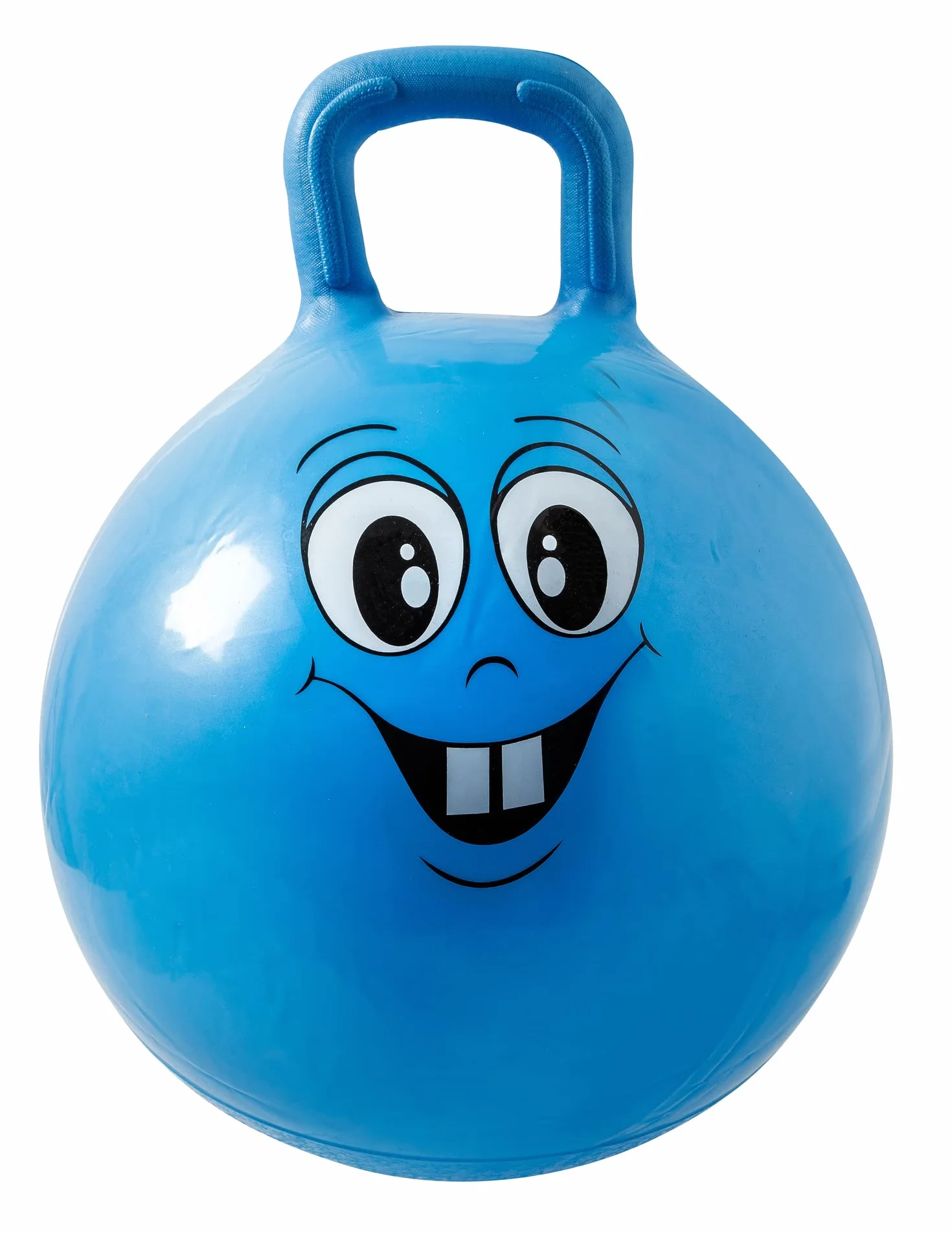 Idena 40094 - piłka do skakania Happy Face w kolorze niebieskim, średnica ok. 45-50 cm, obciążenie do 50 kg, idealna na lato, do parku lub przedszkola