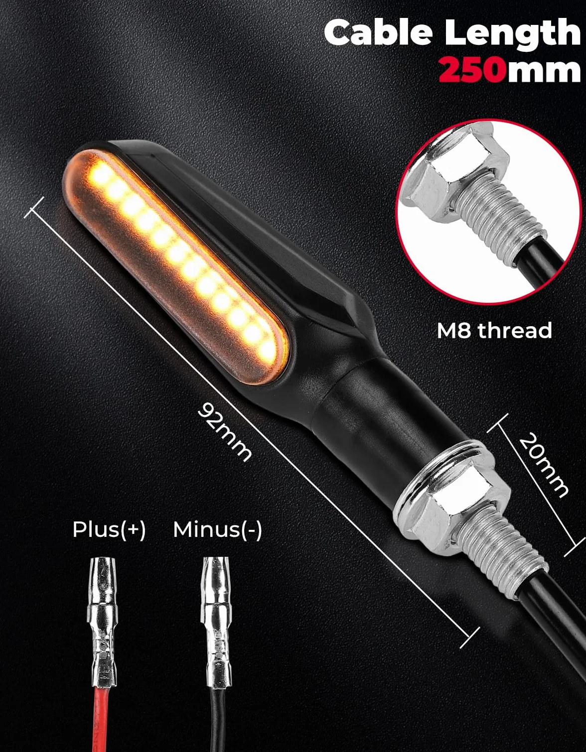 KEMIMOTO Kierunkowskazy LED 12 V bardzo jasne M8 czarne uniwersalne, kierunkowskazy LED E24 Mark, wodoszczelność IP67, światła do jazdy dziennej do motocrossu, 2 sztuki