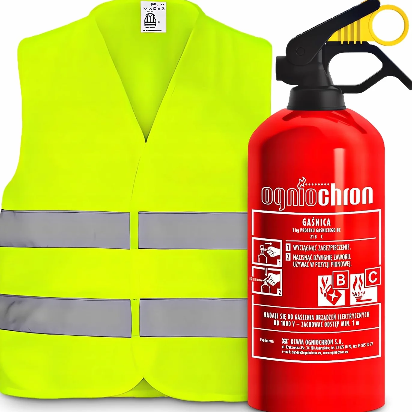 Gaśnica Proszkowa 1kg Ogniochron 5 Lat Samochodowa + Kamizelka Odblaskowa