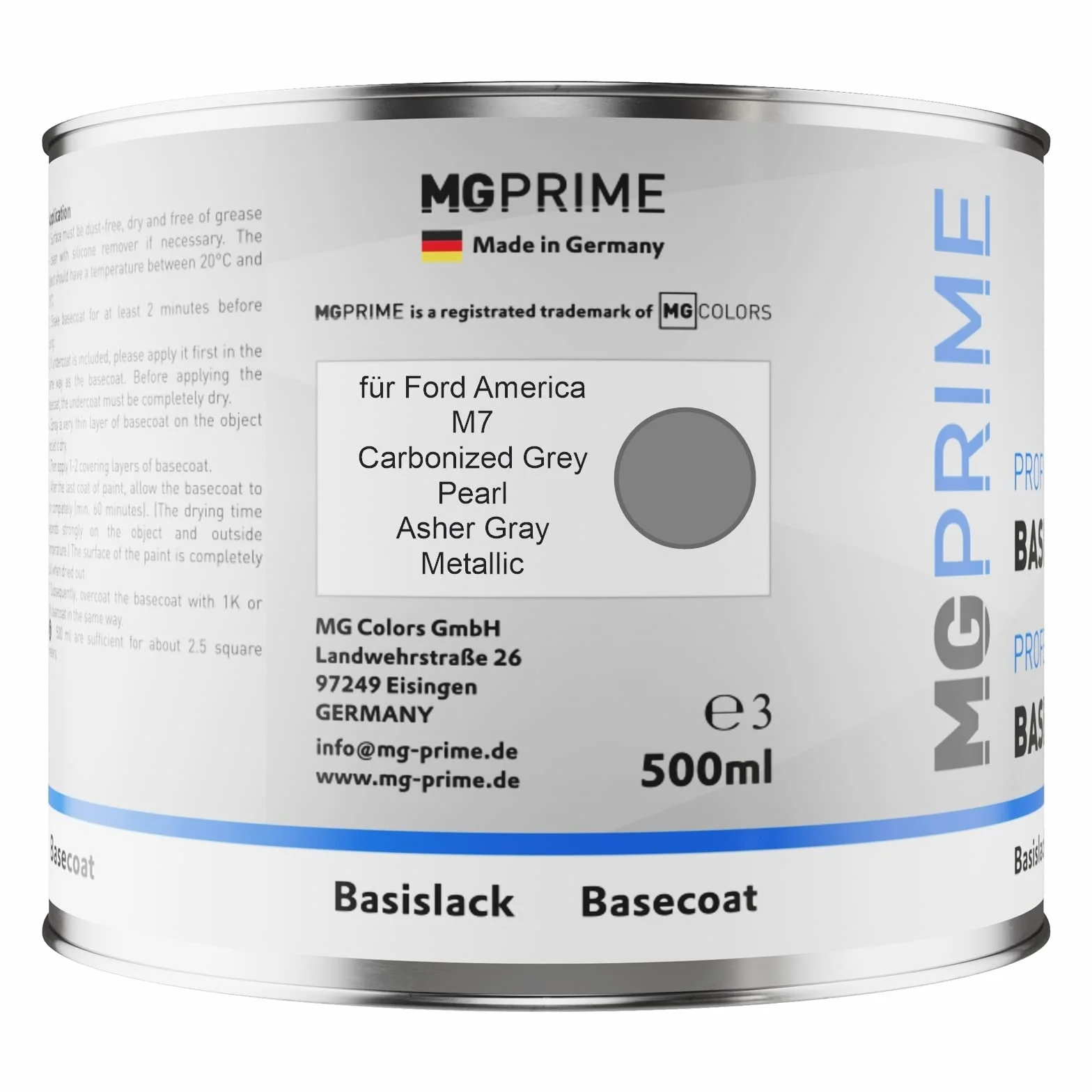 MG PRIME Lakier samochodowy Zestaw puszka gotowa Ford America M7 Carbonized Grey Pearl/Asher Gray Metallic lakier bazowy + bezbarwny 2K 1,25L