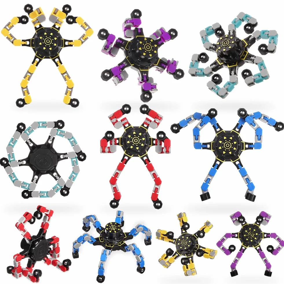 Ainiv Deformable Robot Fidget Spinner Toys, 10 szt. Transformujący łańcuch z palcami, zabawna, kreatywna zabawka Fidget DIY do łagodzenia stresu na palcach dla nastolatków i dorosłych, na imprezę