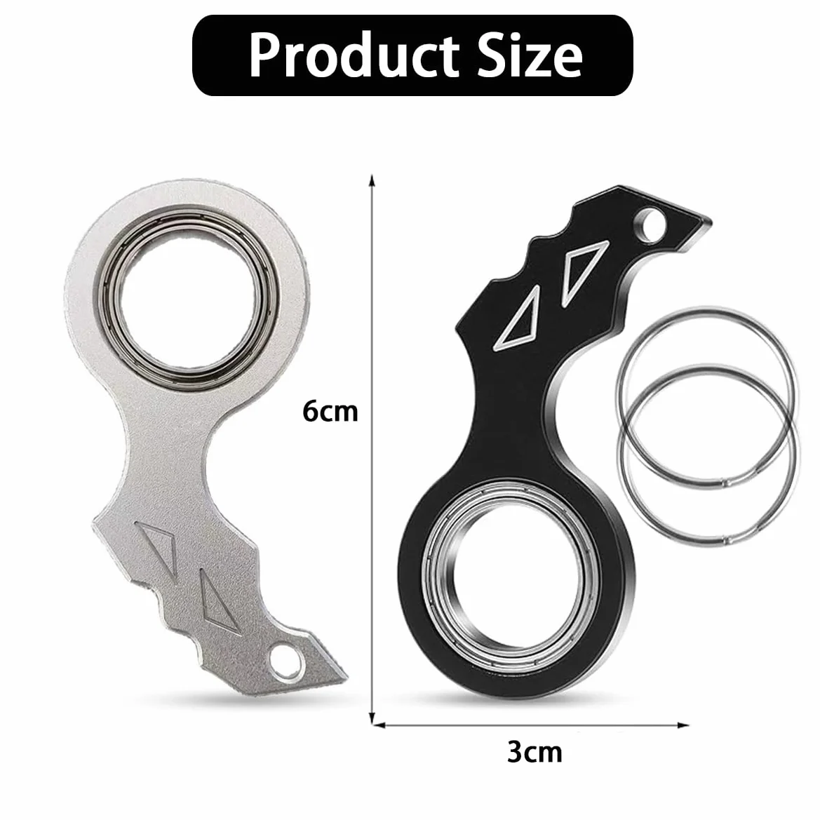 Amacoam Breloczek do kluczy Spinner 2 sztuki, przenośny, spinner, do treningu palców, dla dzieci i dorosłych, do łagodzenia lęku, czarny, M