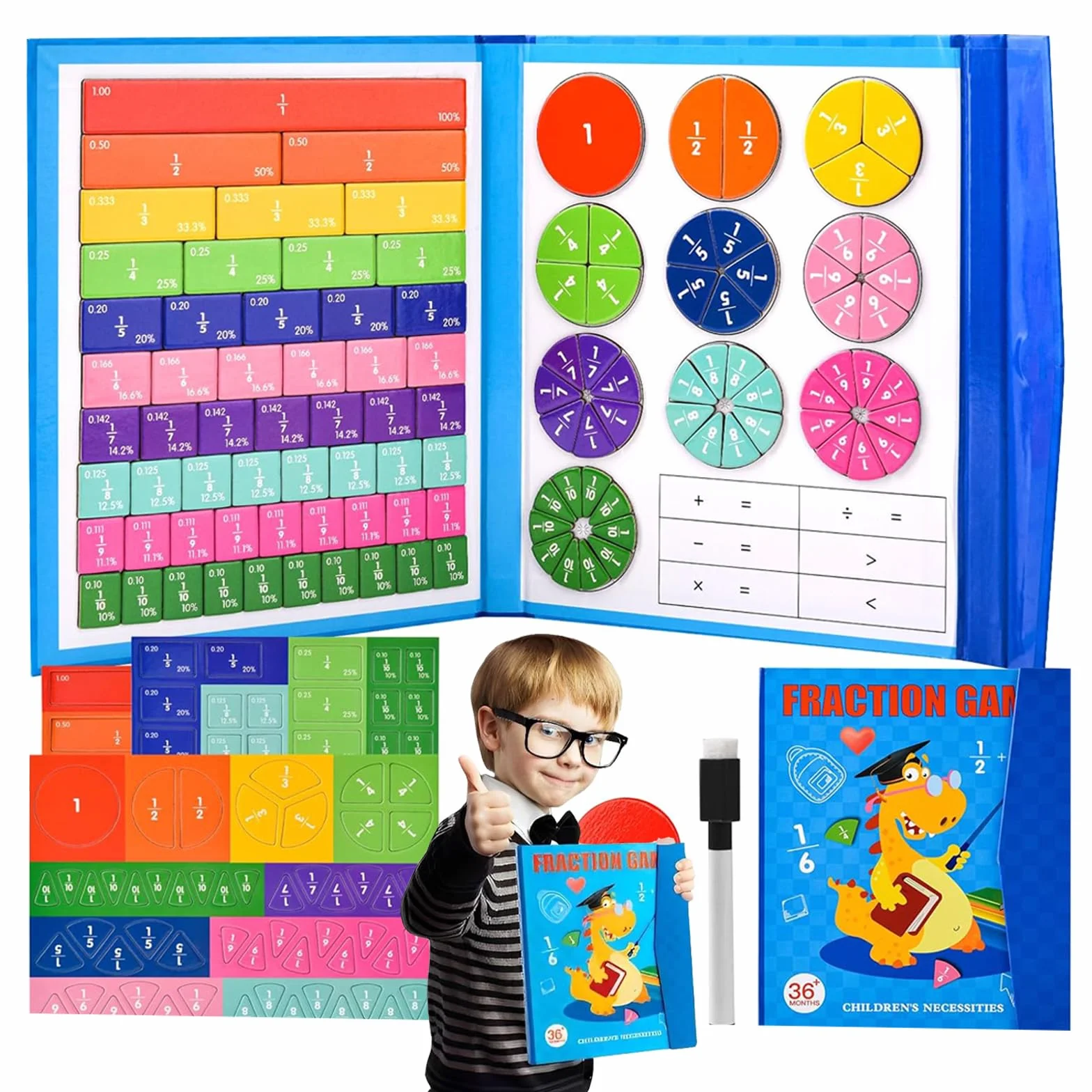 Arytmetyczna zabawka edukacyjna, materiał ułamkowy, magnetyczna łamigłówka do nauki, 9 kolorów, do matematyki, do matematyki, materiałów matematycznych
