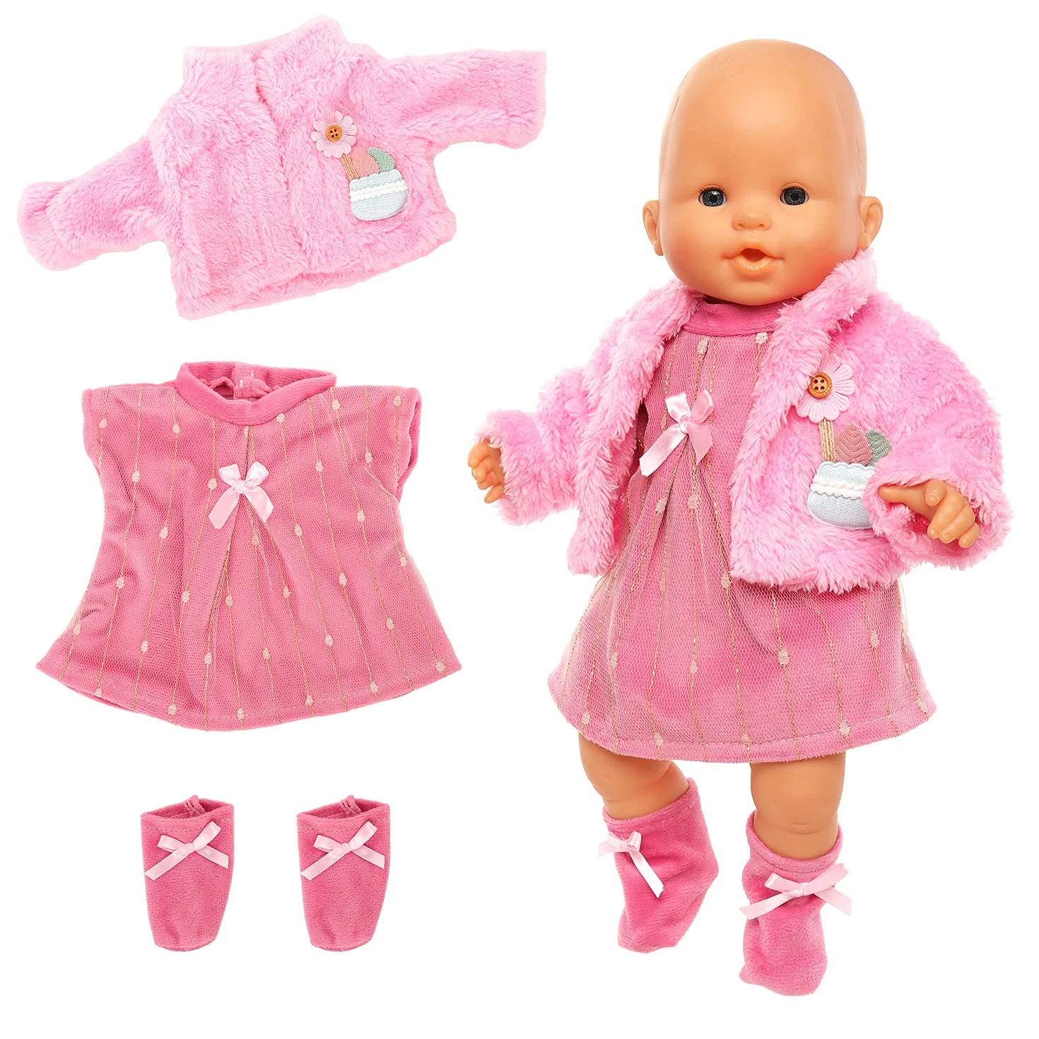 Miunana Ubranie, ubranka dla lalek, ubranka dla lalek 35-43 cm, 3-częściowa, sukienka, płaszcz, skarpety