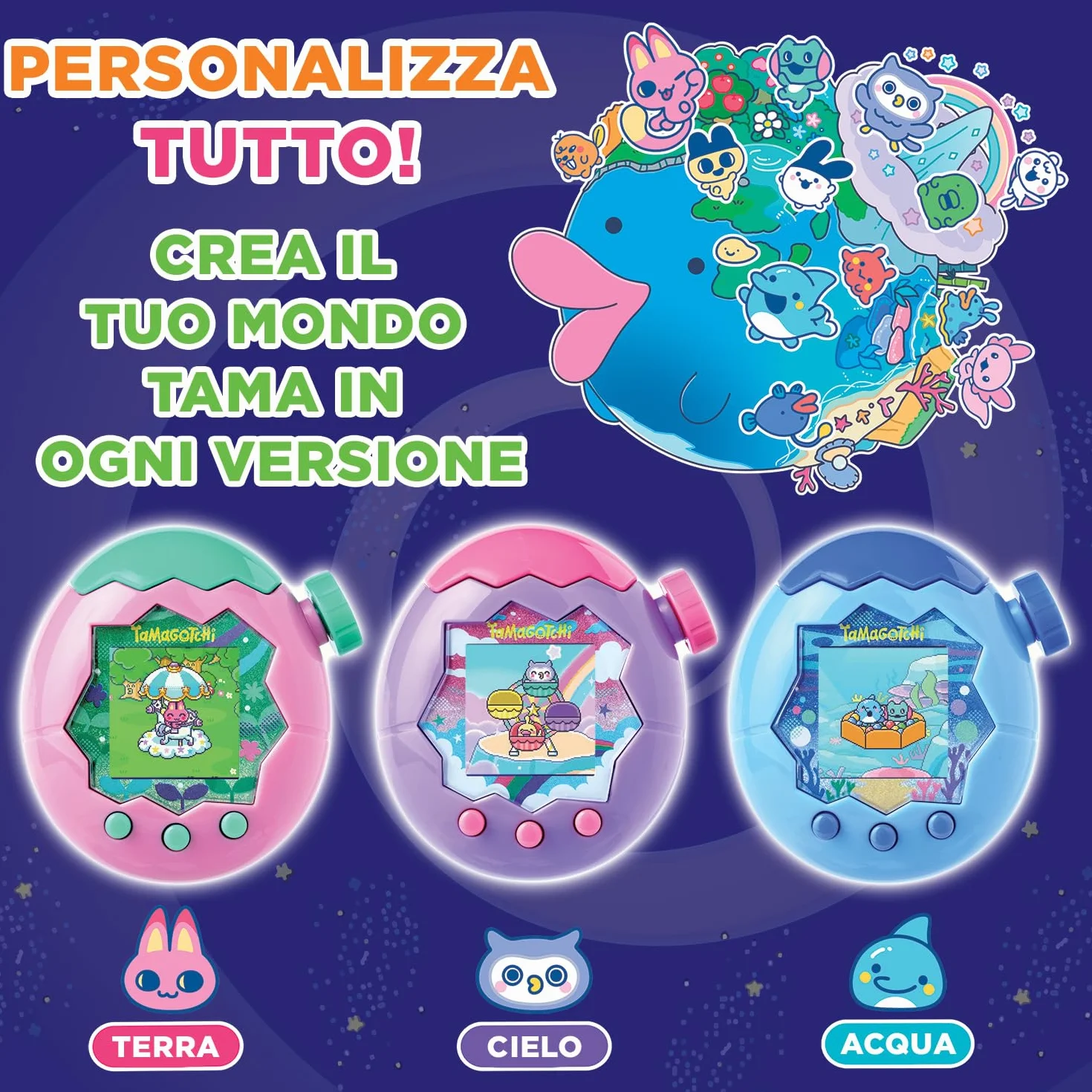 TAMAGOTCHI Bandai Paradise Terre - Wirtualne zwierzę do hodowli z kółkiem zoomu - interaktywna zabawka w języku francuskim - Różowo-zielony model Ziemi - Zabawka dla dzieci w wieku 6 lat i powyżej